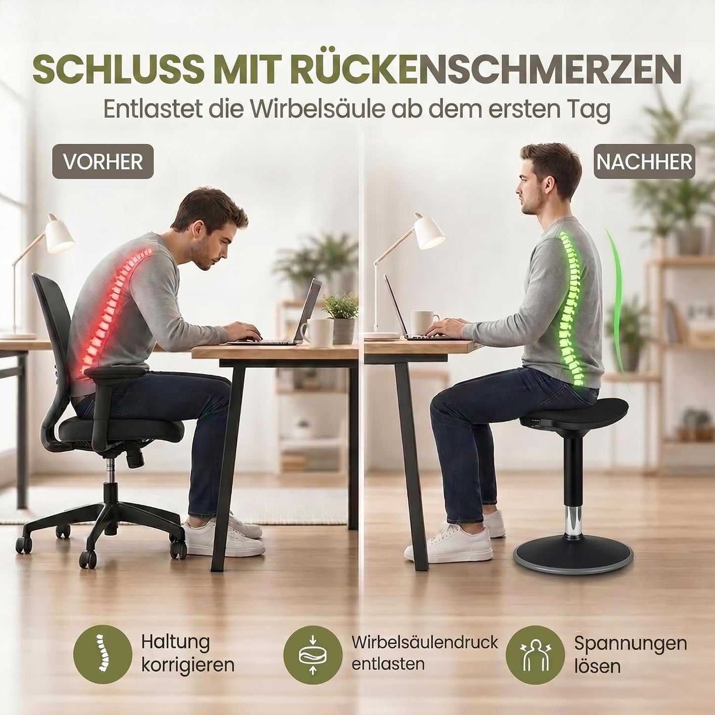 Höhenverstellbarer Stehhocker, Schwarz Large