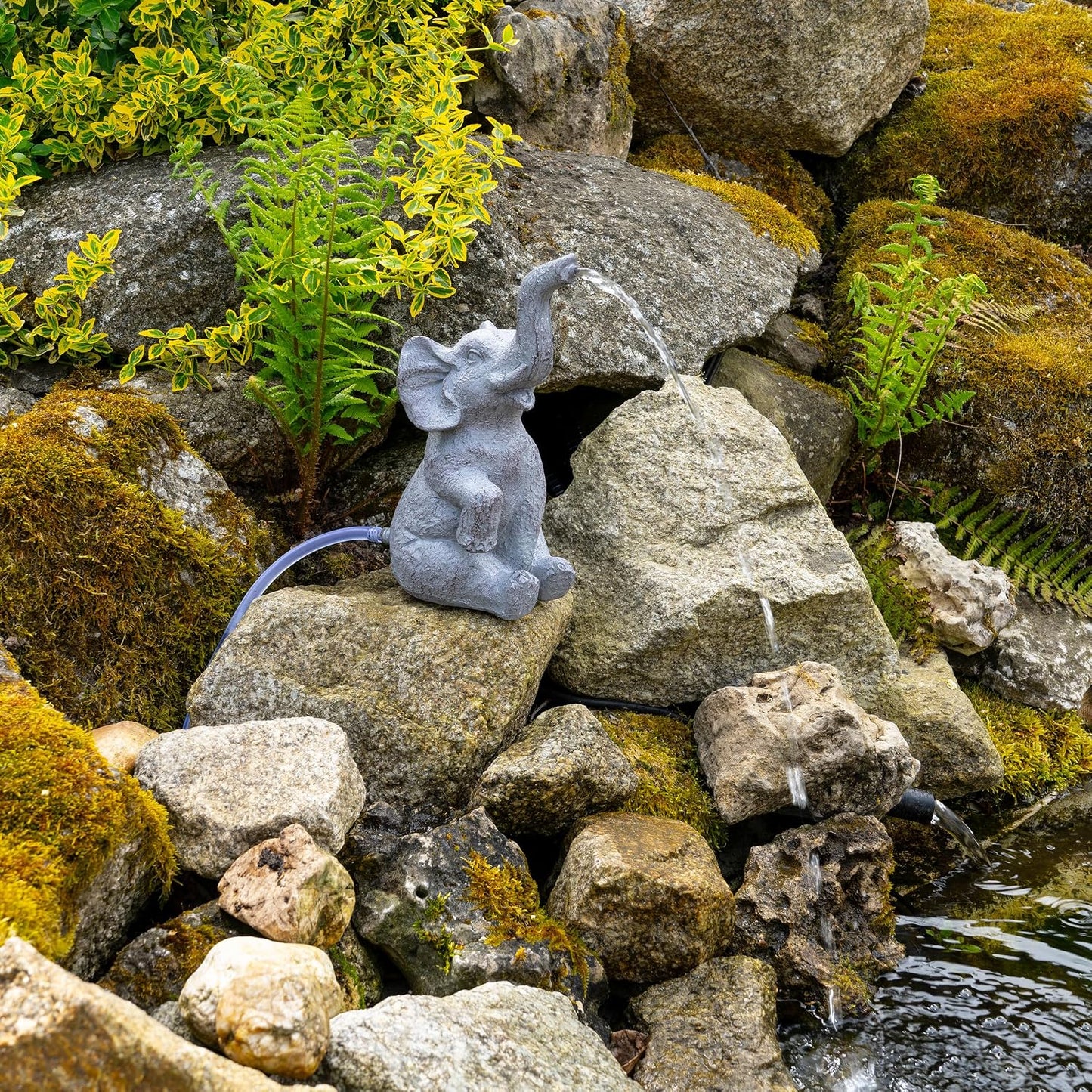 Solar Wasserspeier Set: Sitzender Elefant Lumi