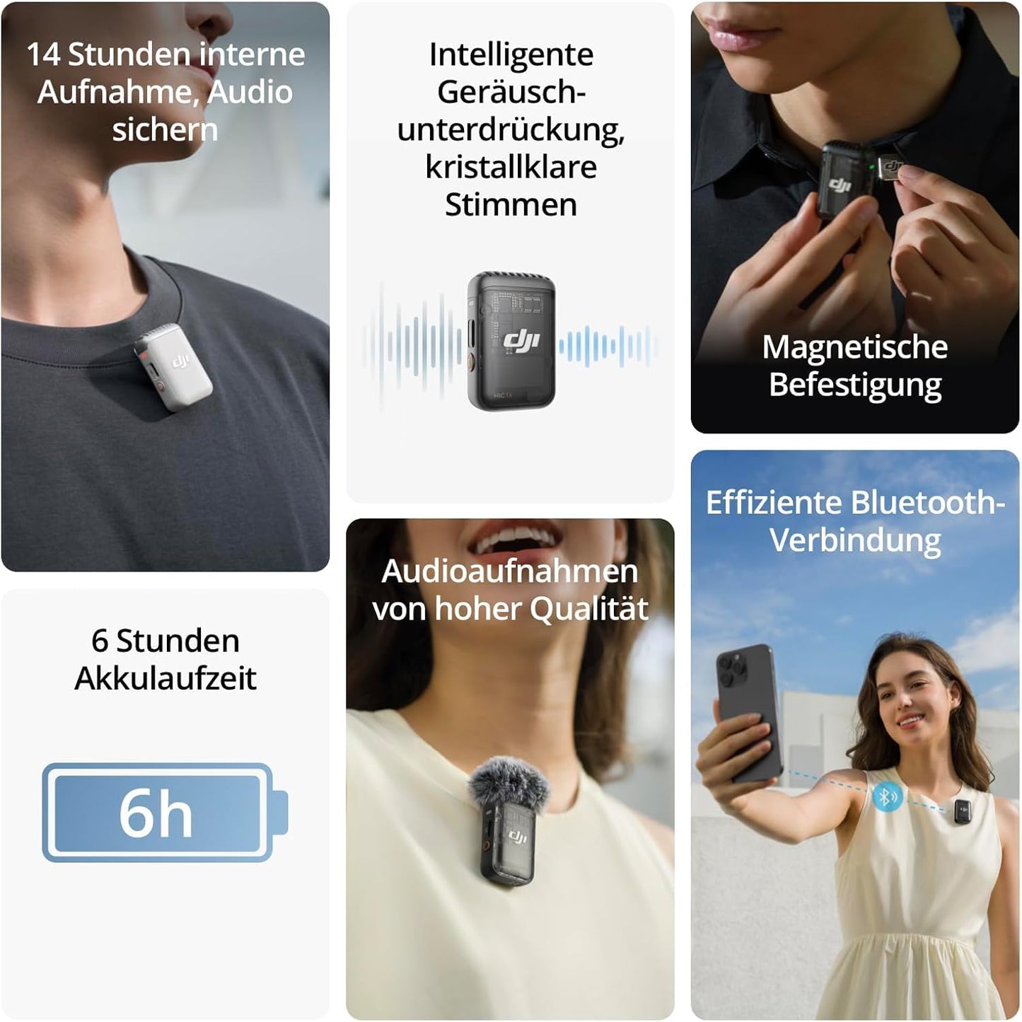 Kabelloses Mikrofon mit intelligenter Rauschunterdrückung, Mic 2-Sender (Perlweiss)