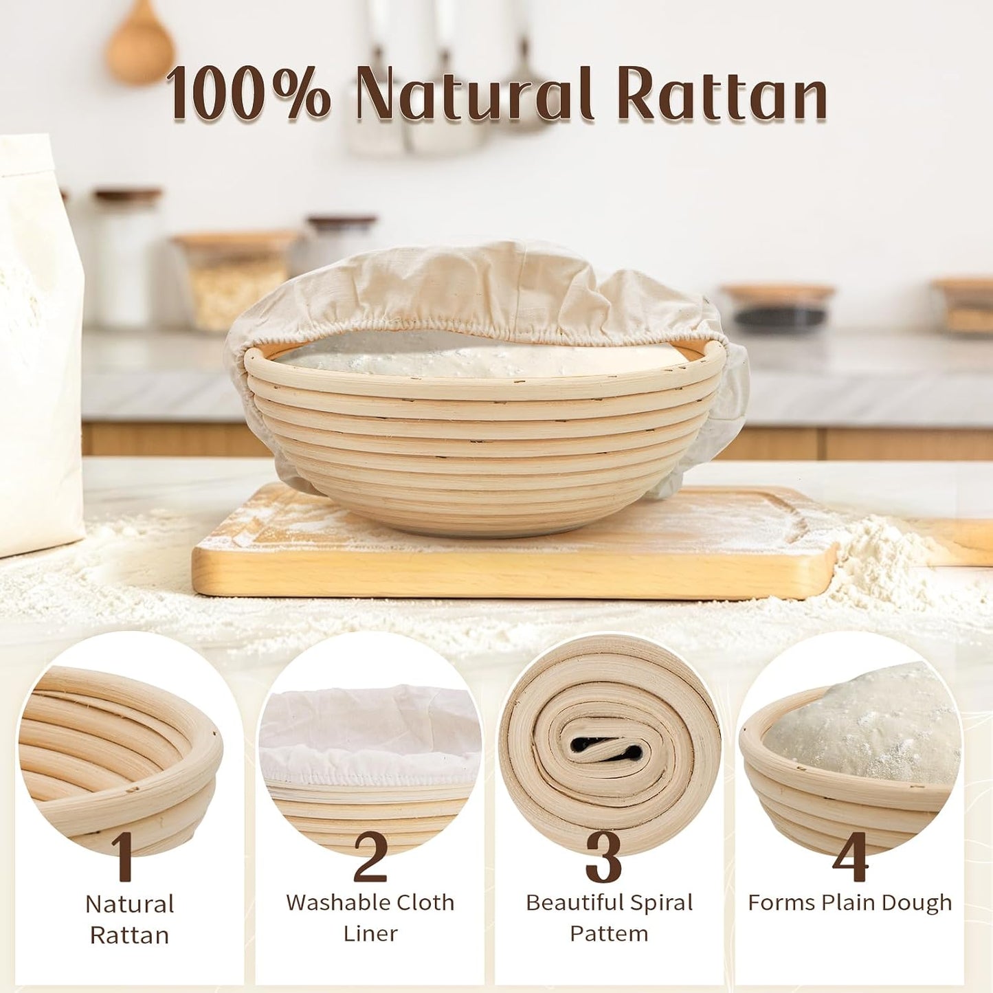 Gärkörbchen-Set für Sauerteig, 2 Stück, Rattan-gärkörbchen