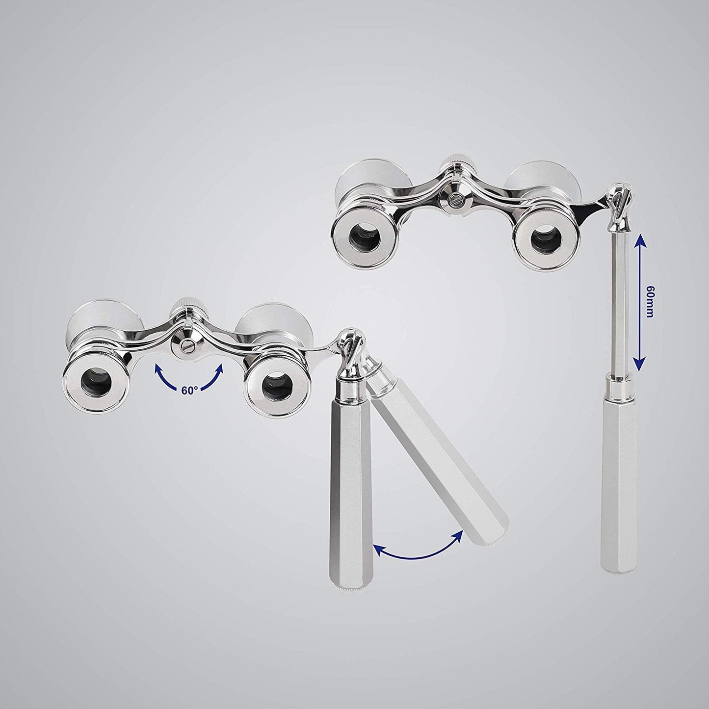Opernglas mit ausziehbarem Griff, Silber