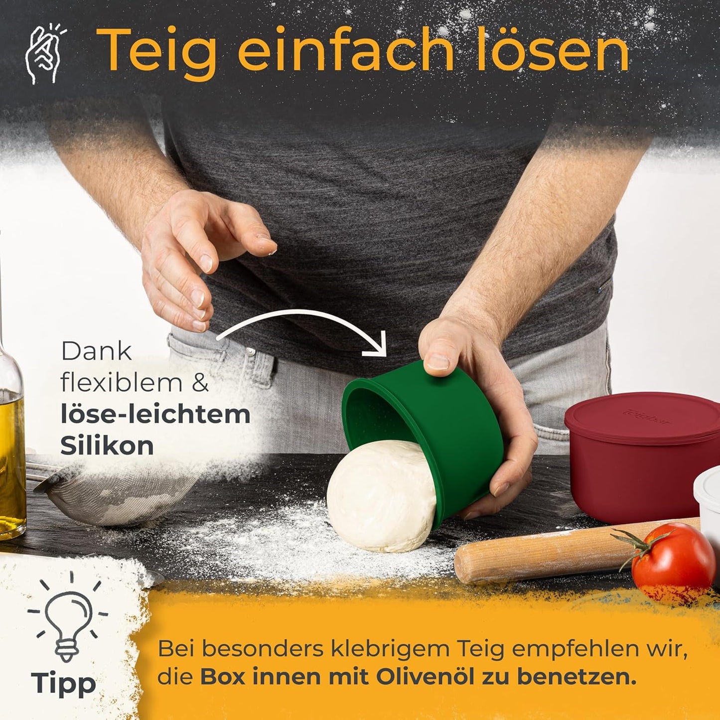 3er-Set Pizzaballenbox mit Deckel, 3er Set