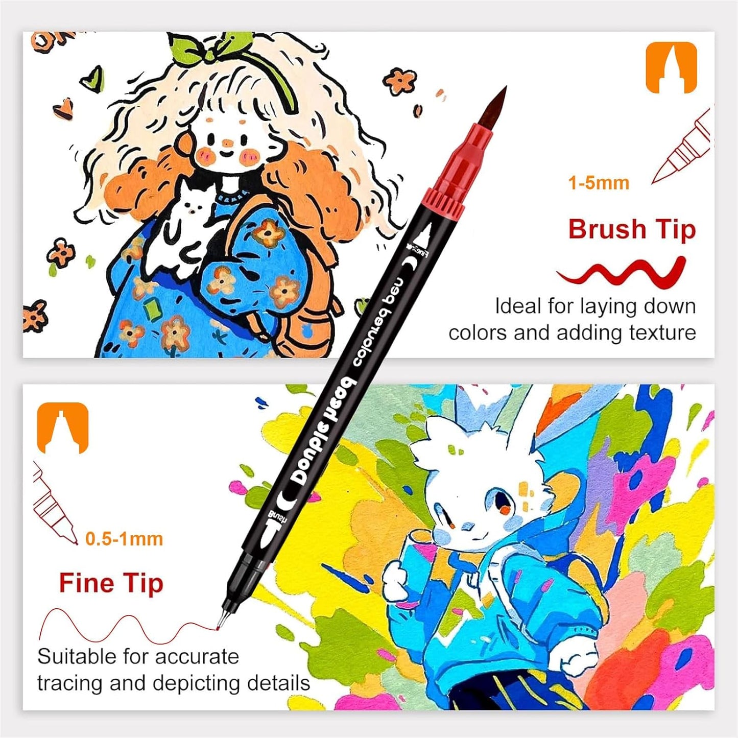 120-teiliges Filzstifte Set mit Doppelspitze und Malbüchern, Metallisch