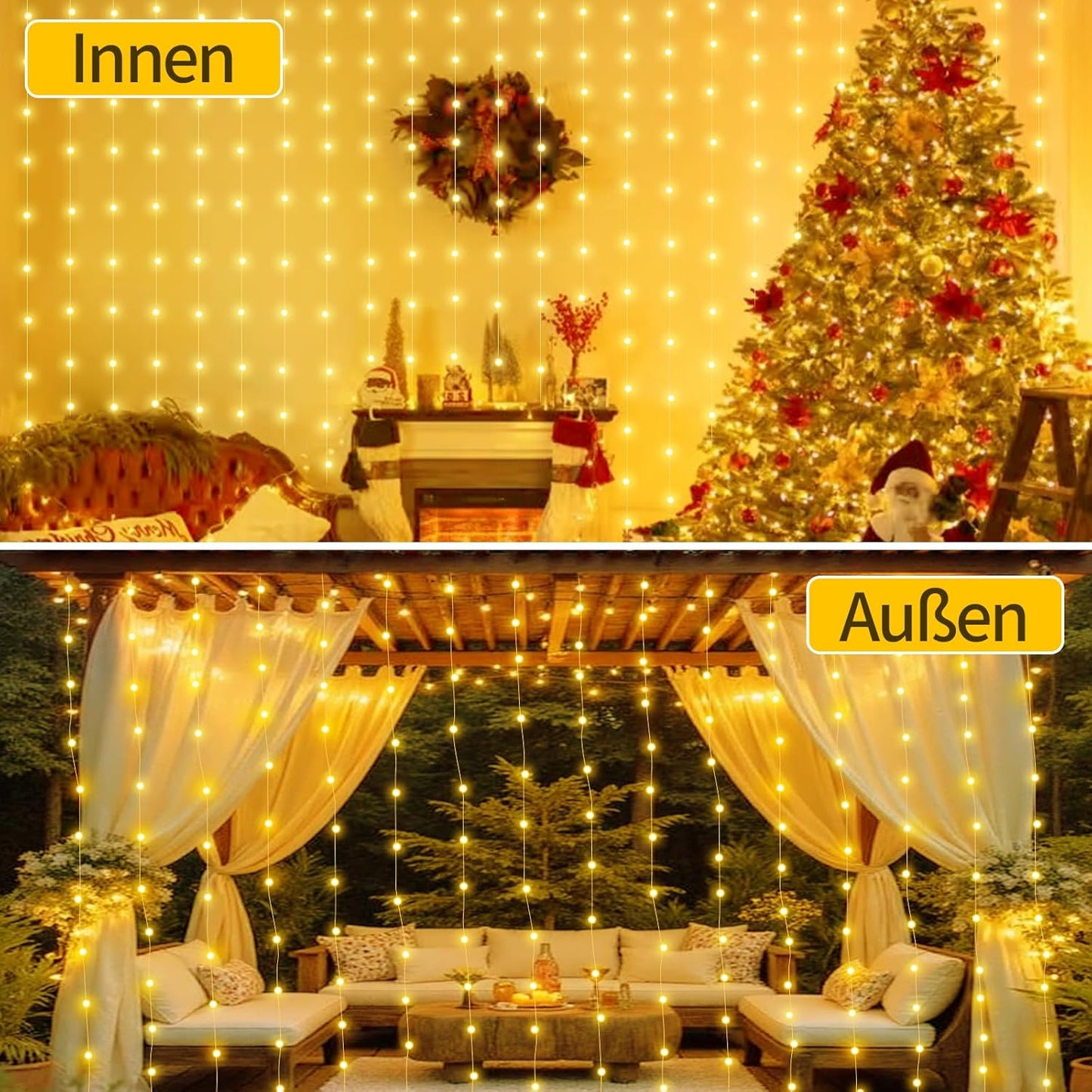 LED Lichtervorhang 2x2m mit Fernbedienung, 2*2 Lichtervorhang