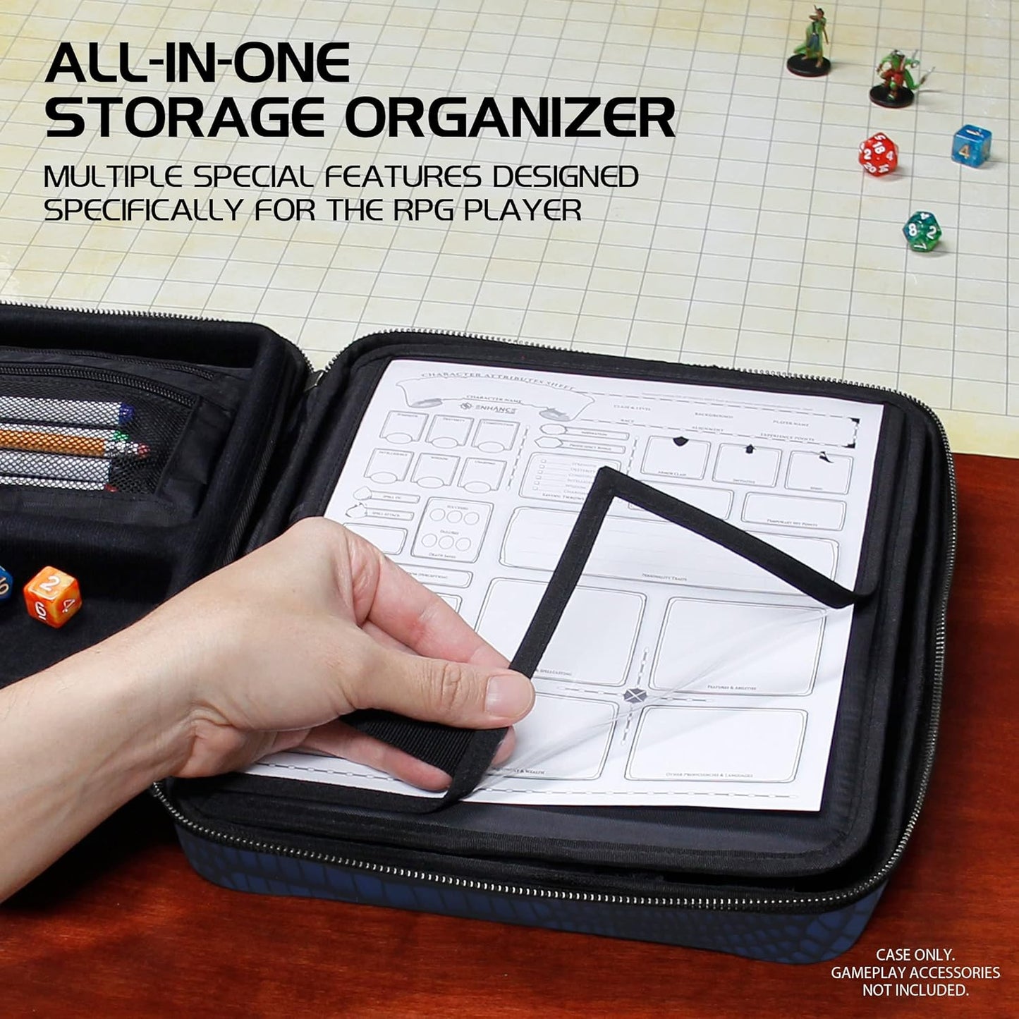 RPG-Organizer-Tasche mit DND-Ordner und Zubehör, Drachen Blau