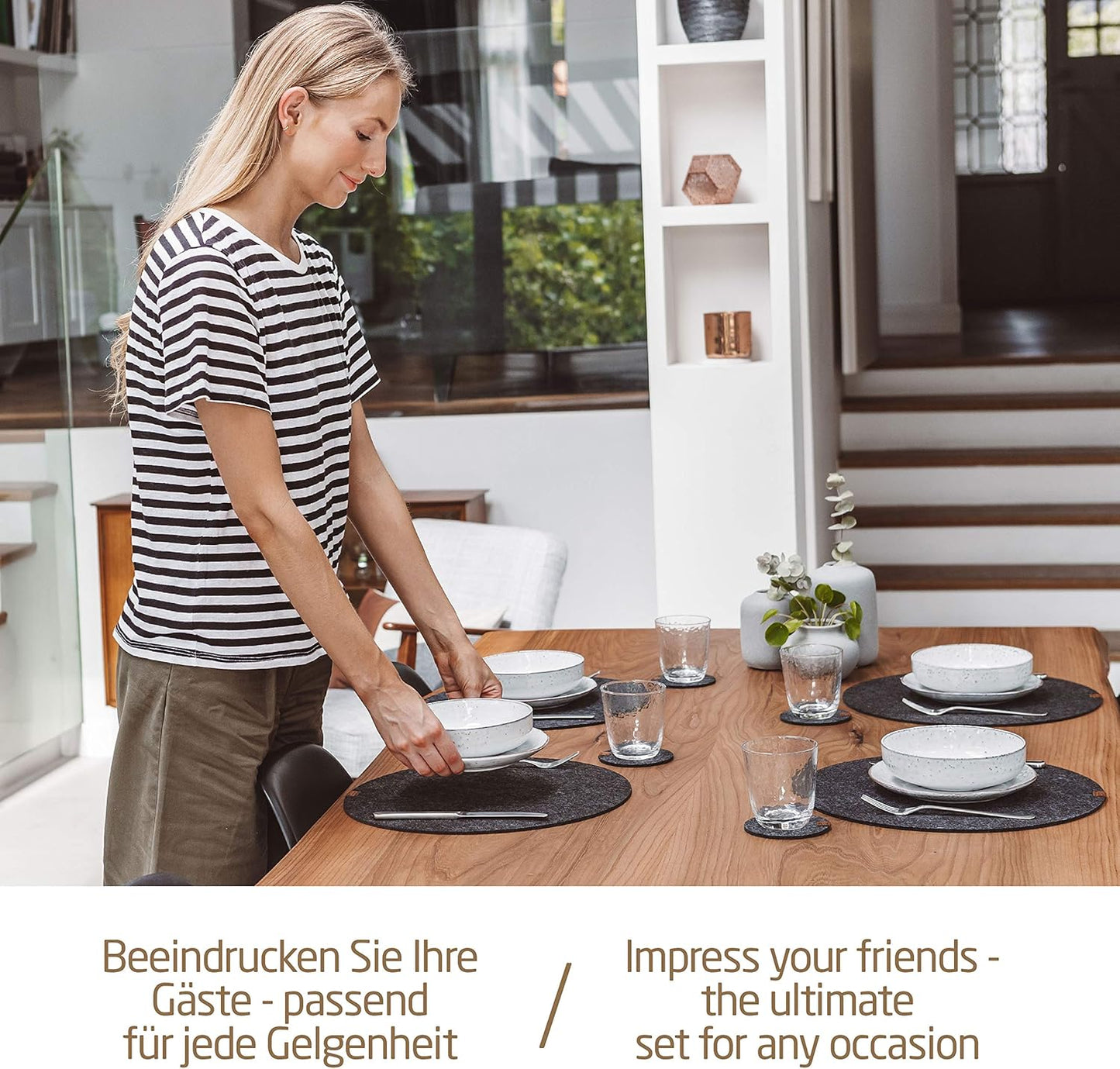 Runde Filz-Tischsets, Beige / Rund 6er-Set mit Zubehör