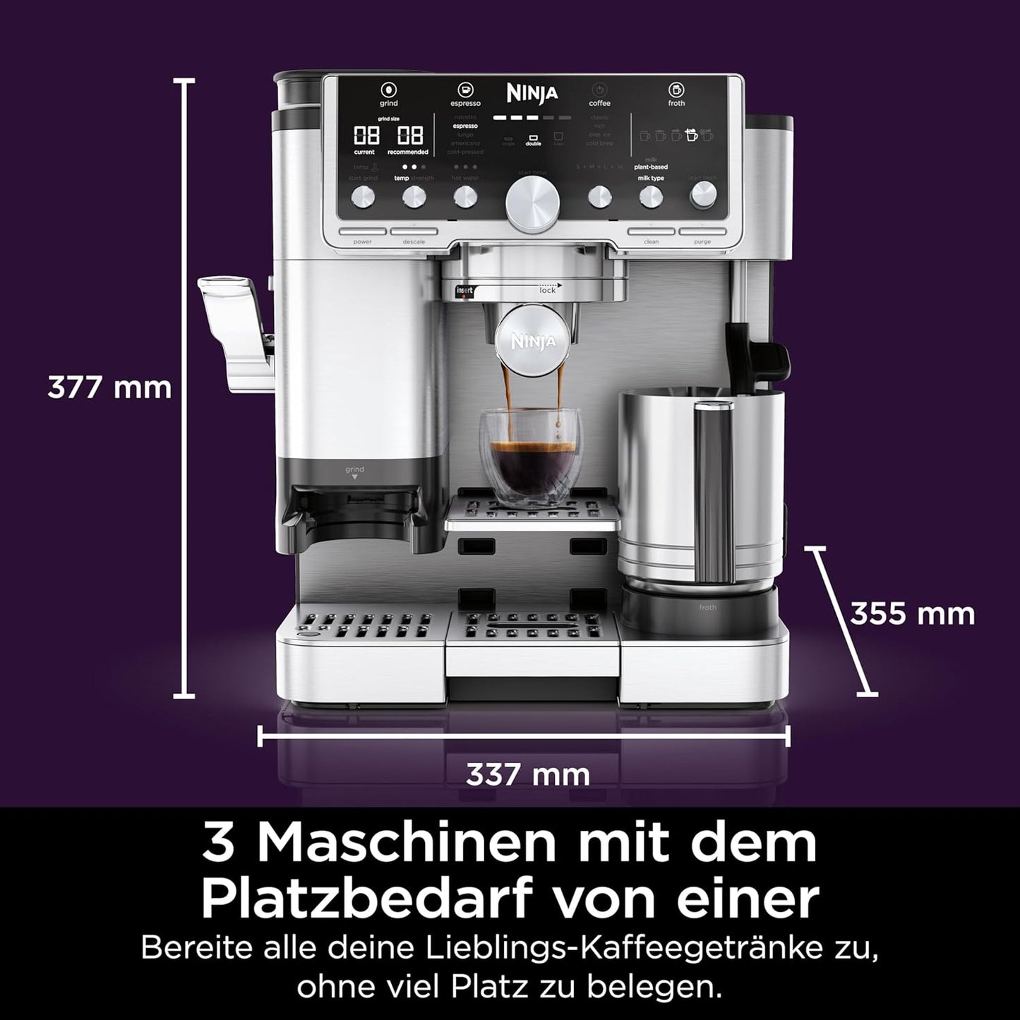 Luxe Pro Kaffeemaschine mit Mahlwerk und Milchaufschäumer, Pro