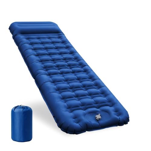Aufblasbare Isomatte mit Fusspumpe und Kopfkissen, Marineblau