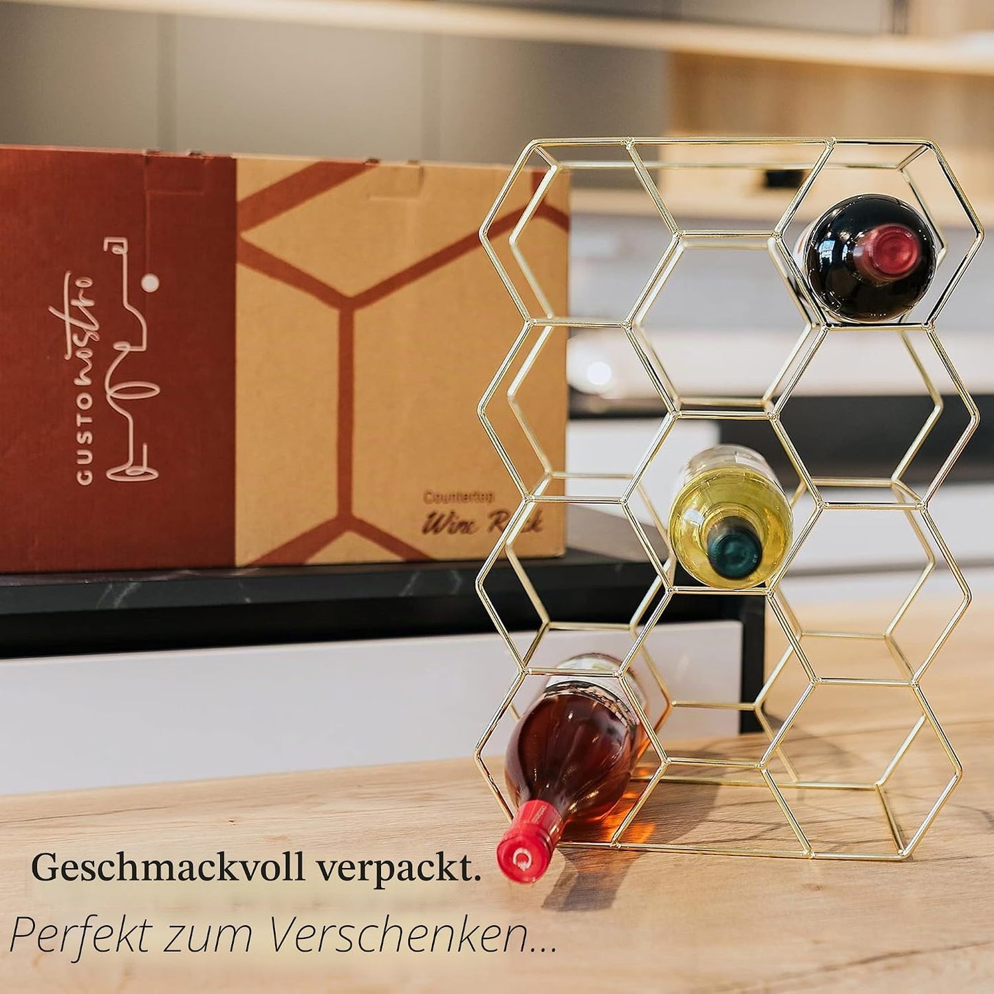 Modernes Weinregal für 14 Flaschen, Gold 14 Flaschen