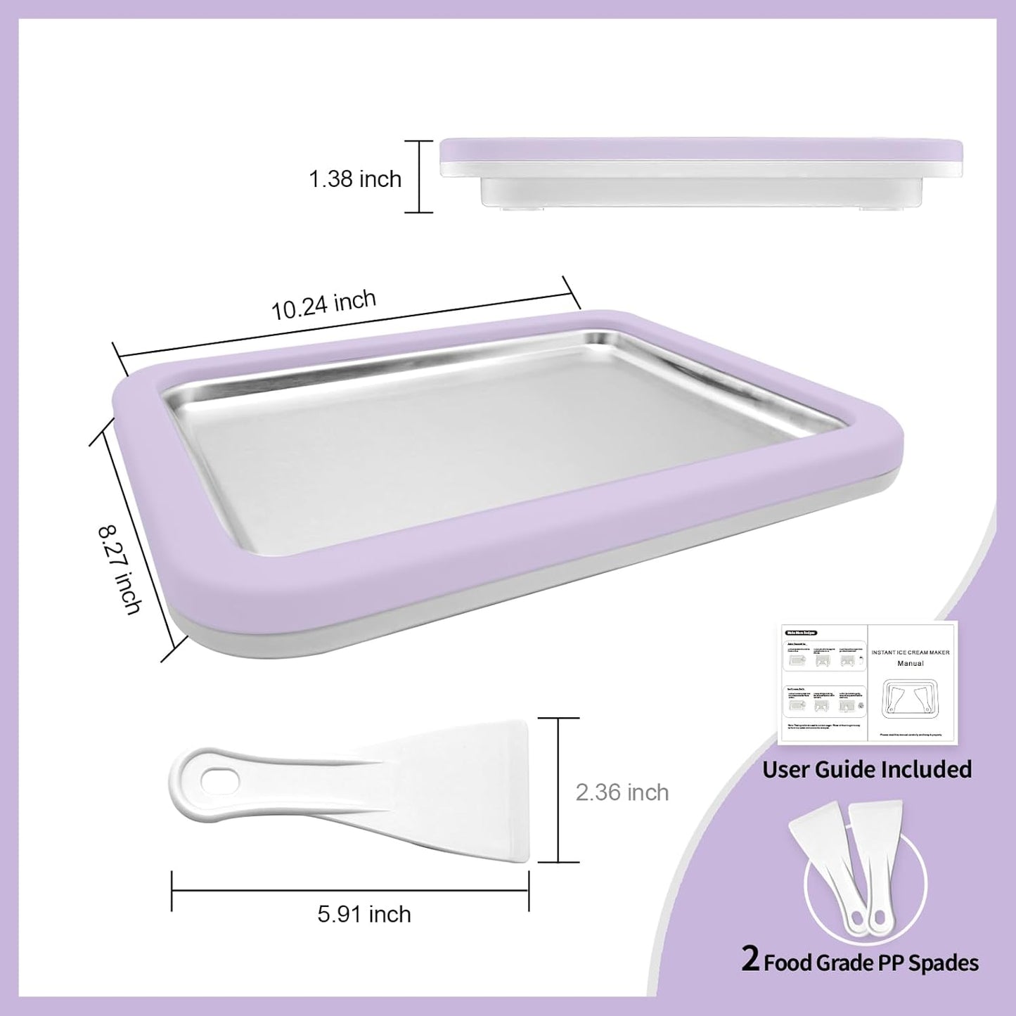 Eisplatte für DIY Ice Cream Rolls mit 2 Spateln, Lavender