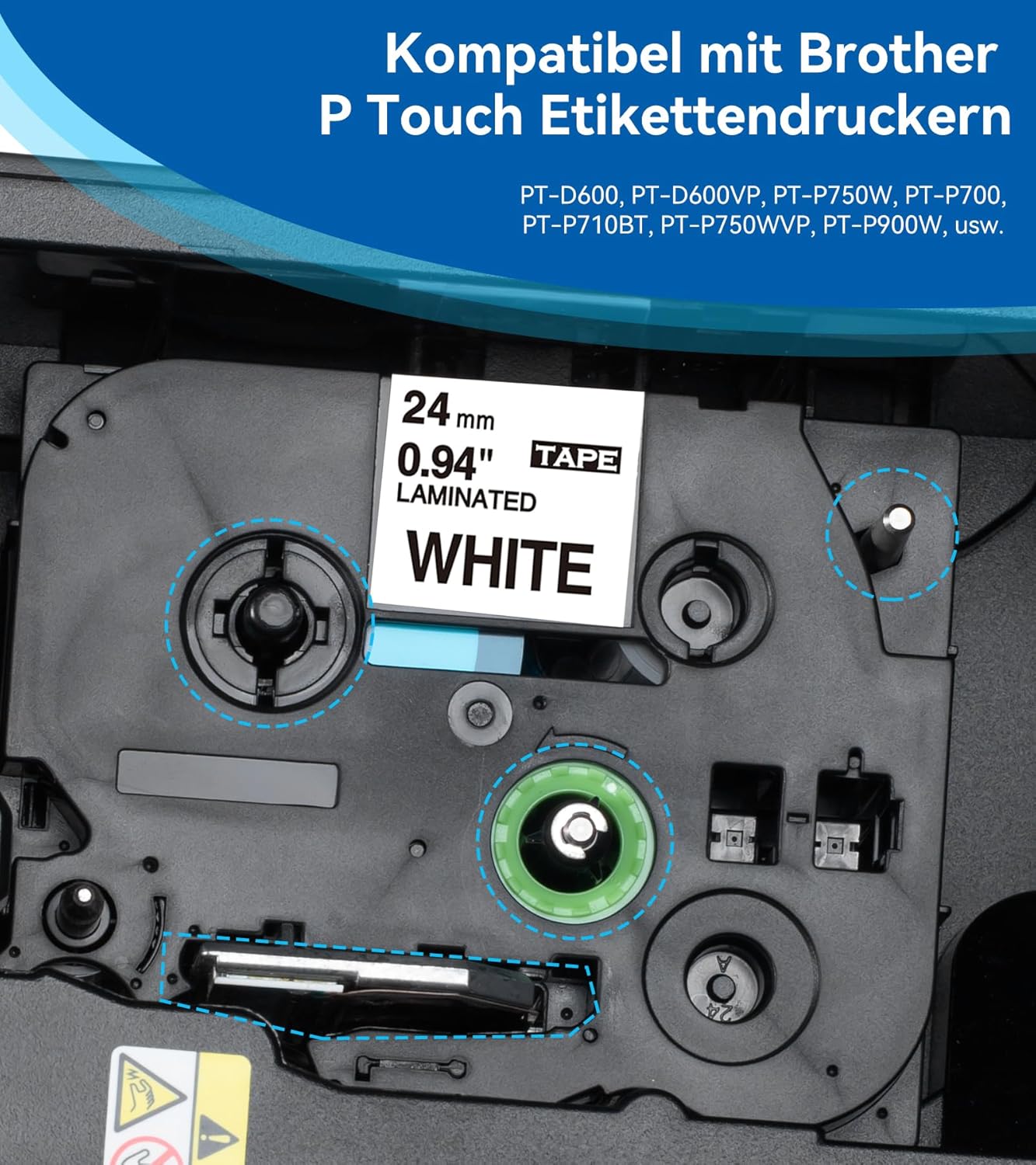 Schriftband TZe-251, Schwarz auf Weiss 24mm