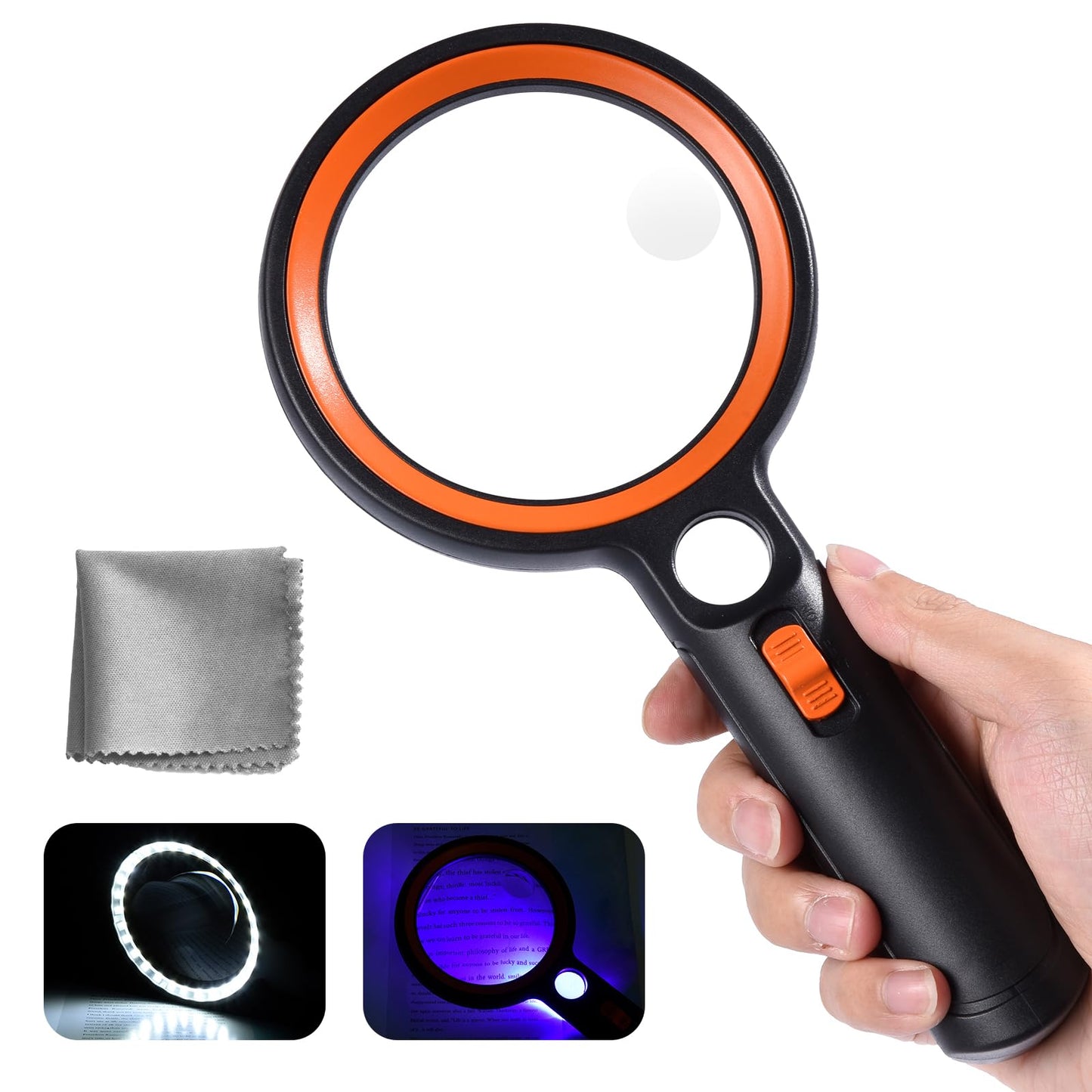 Leselupe mit LED-Beleuchtung, 30X-60X Vergrösserung, 30led - Schwarz Orange