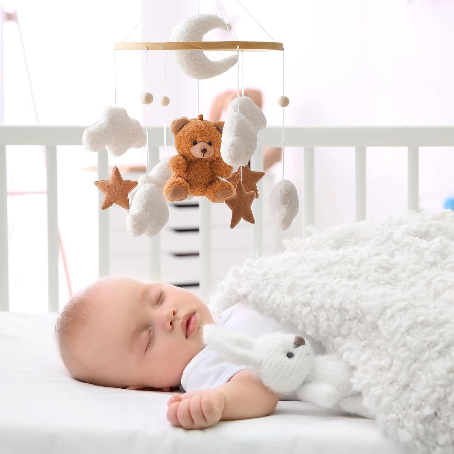 Babybett Mobile mit 3D Bär und Wolken, Braun Bär