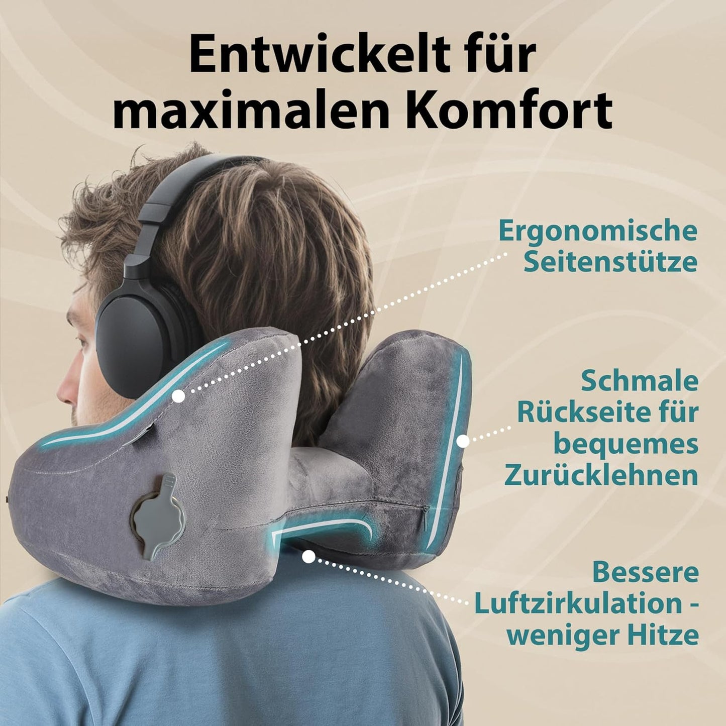 Aufblasbares Nackenkissen Air mit Kapuze, 3) Grau - Grösse M