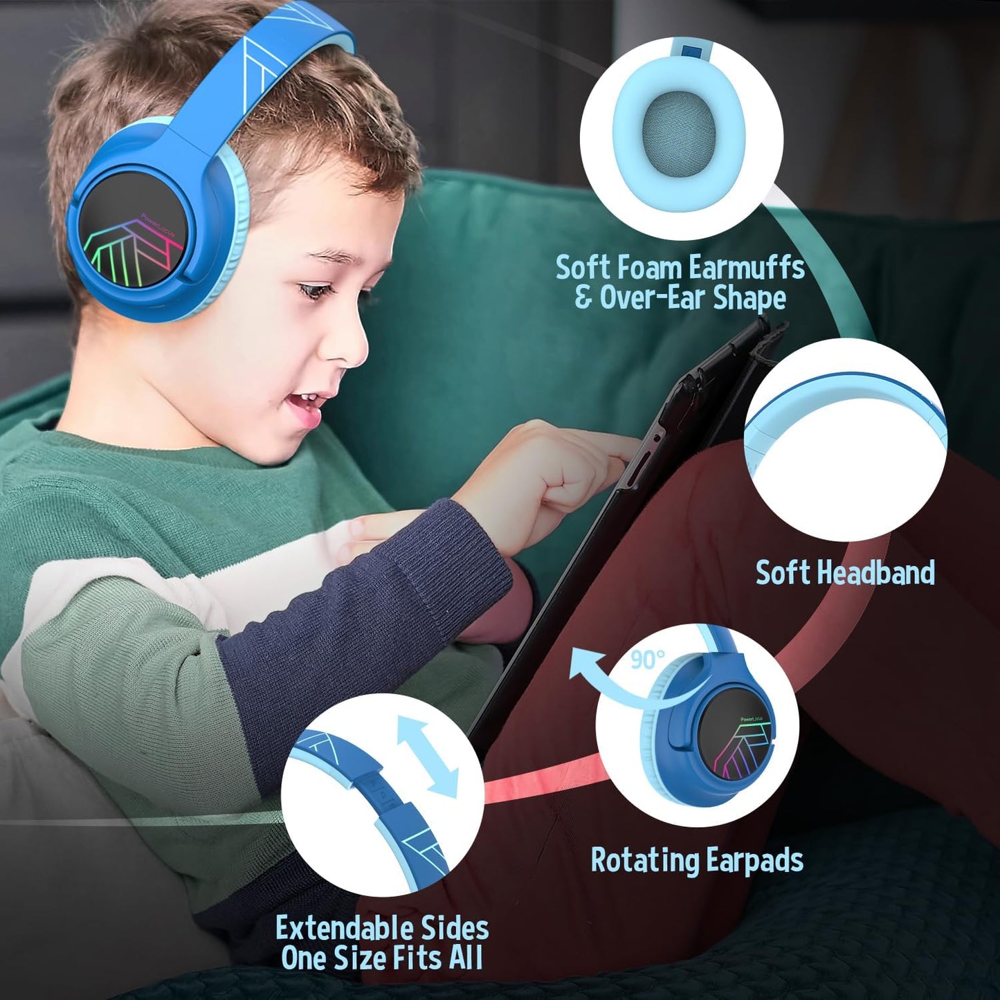 Bobo Bluetooth-Kopfhörer für Kinder, Blau/Schwarz