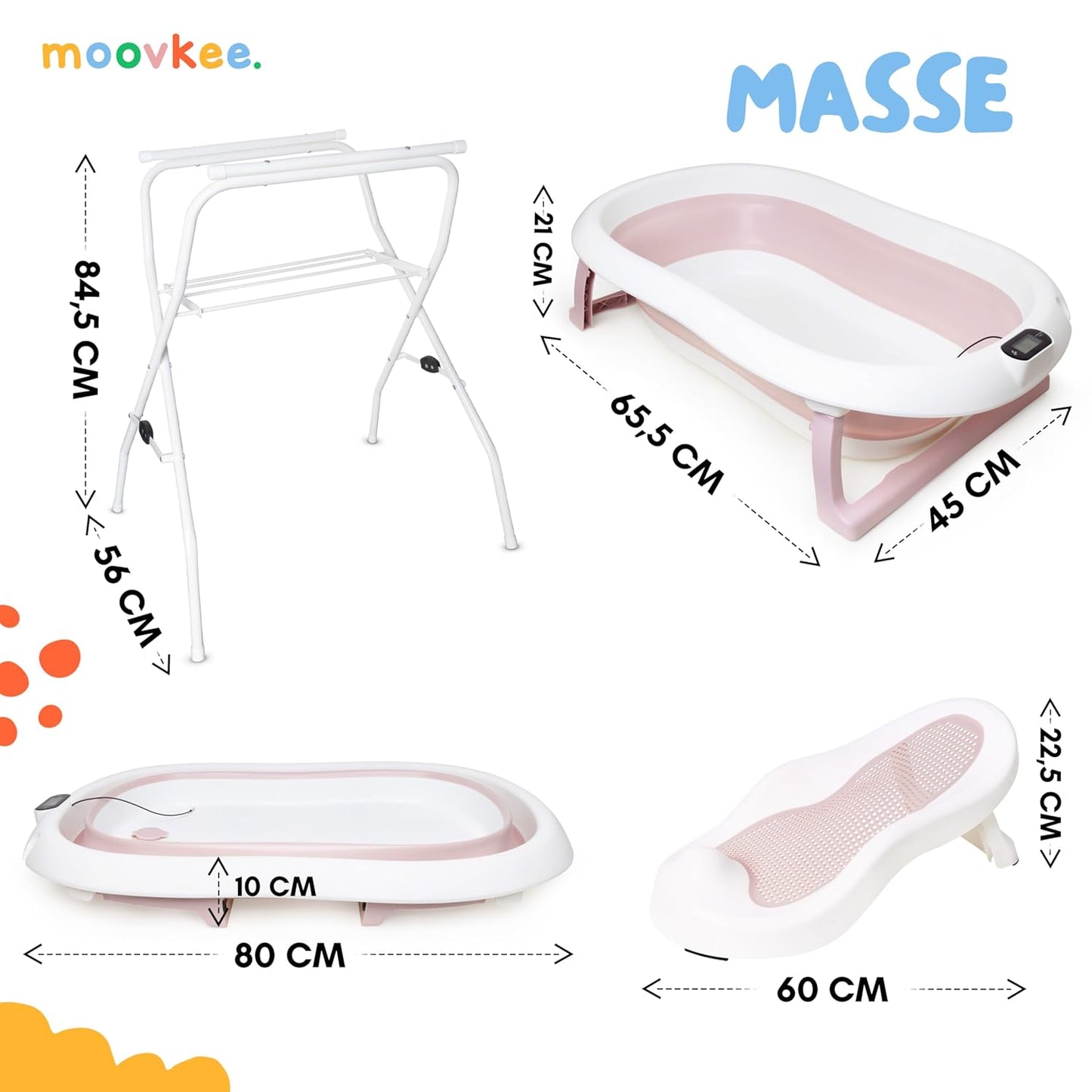 Babybadewanne mit Gestell und Badesitz, Rosa mit Ständer und Badesitz