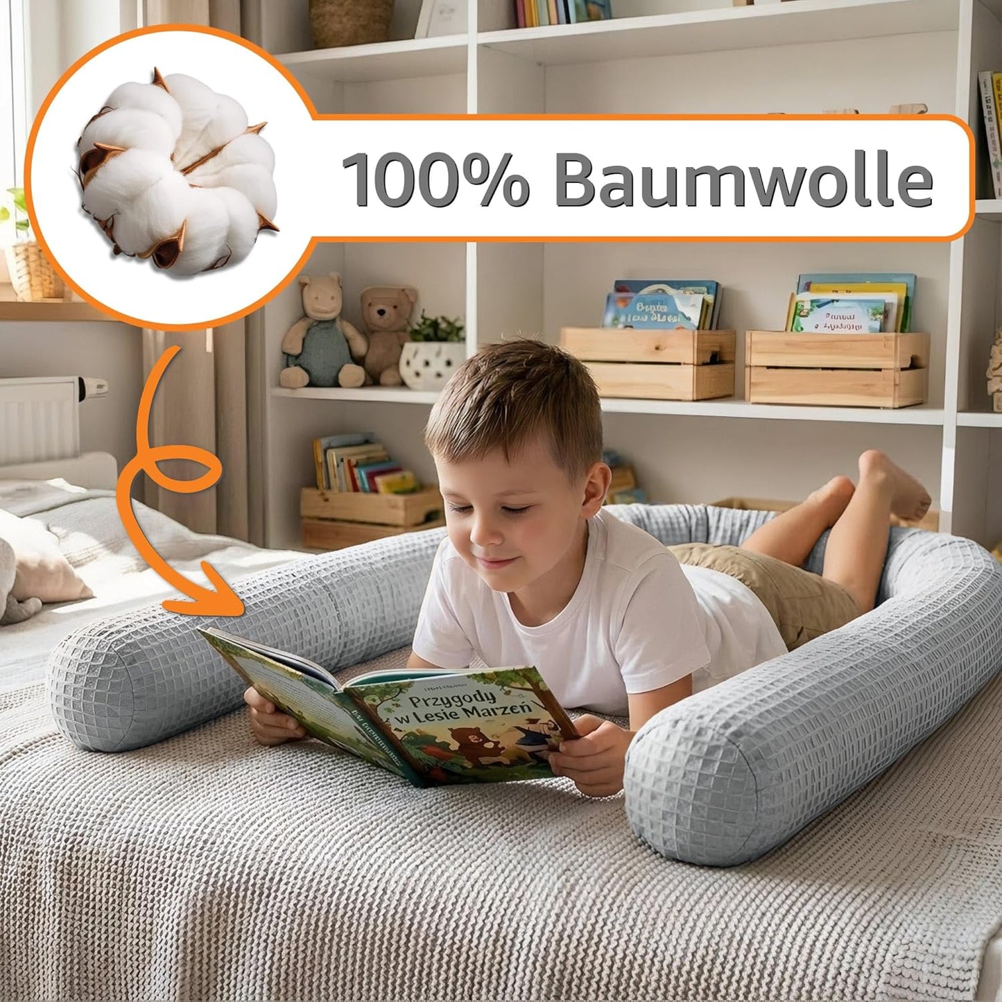 Bettschlange mit waschbarem Bezug, Braun 150 cm
