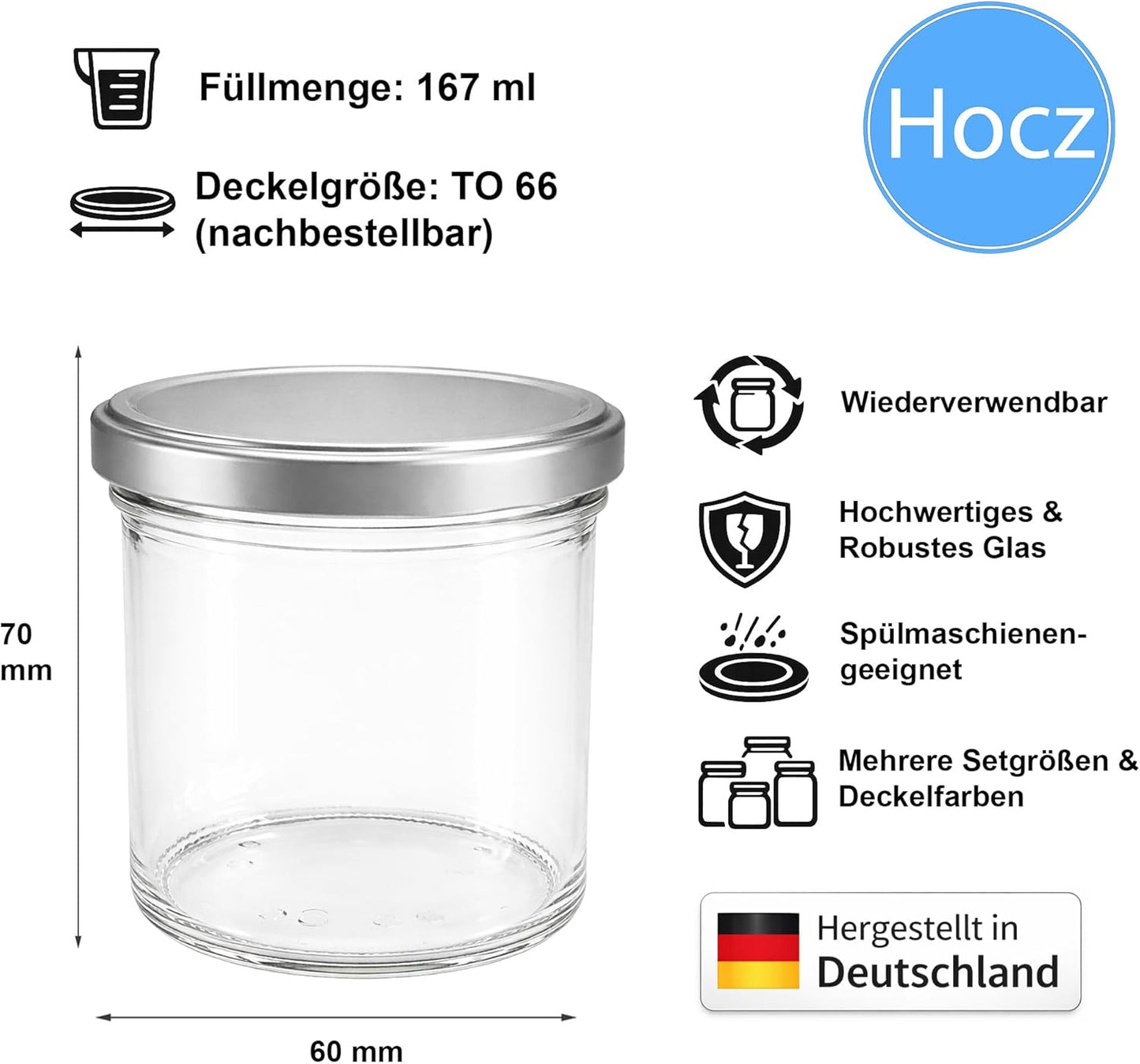 Marmeladenglas-Set mit Schraubdeckel (25 Stück, 167 ml), Silber 167 ml 25