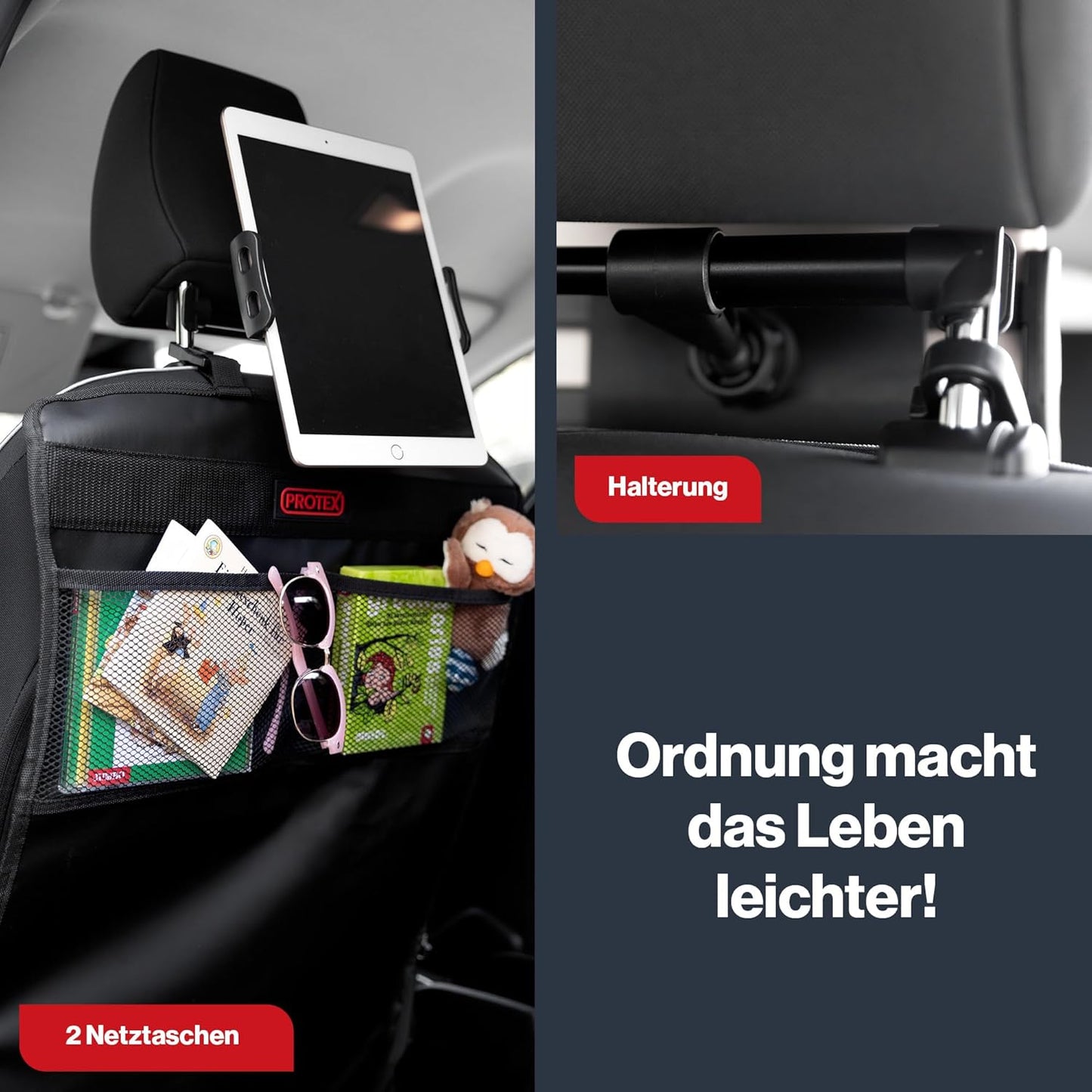 2er Set Rücksitz-Organizer, Schwarz mit Tablethalter 2er Set
