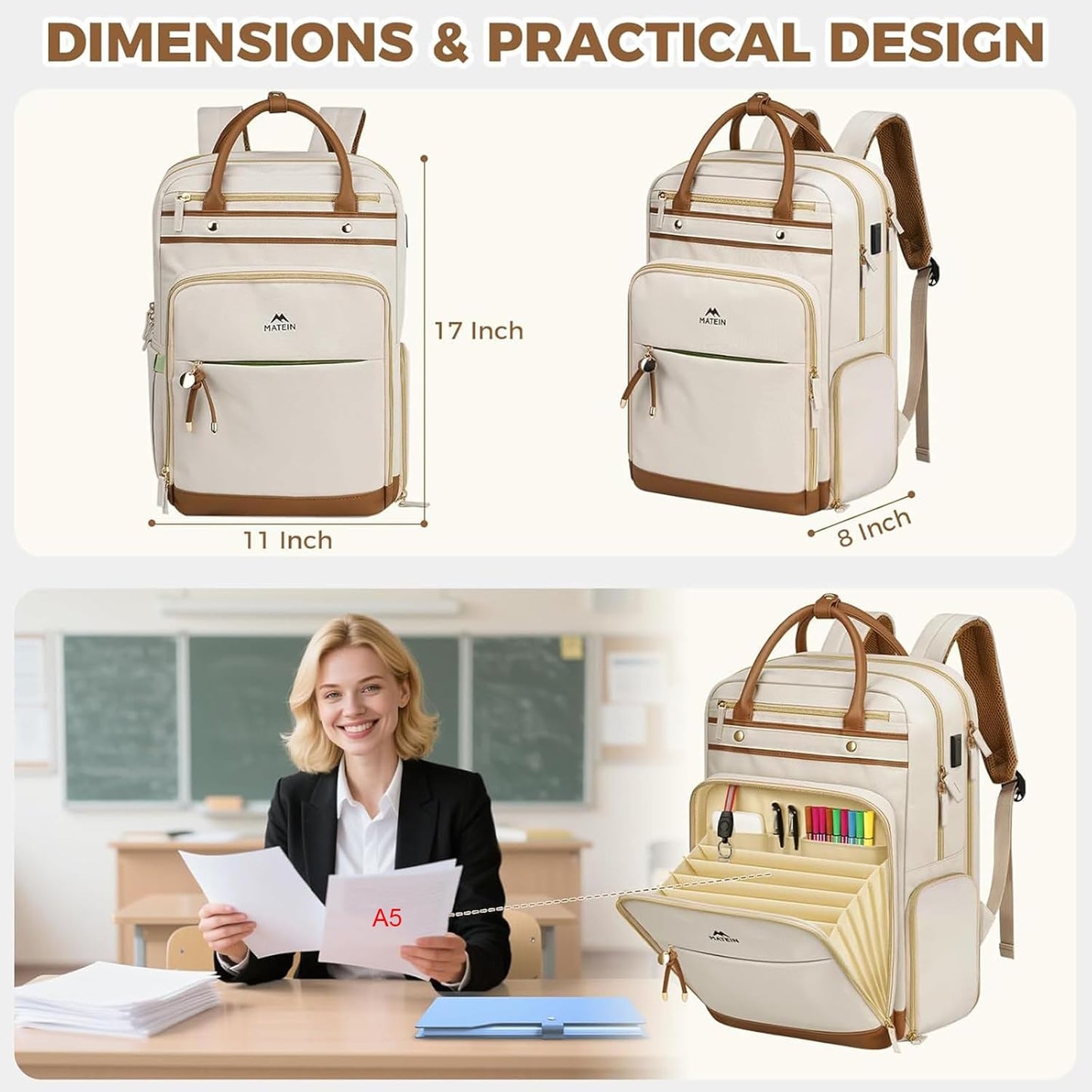 Laptop-Rucksack mit Kühlfach, Beige