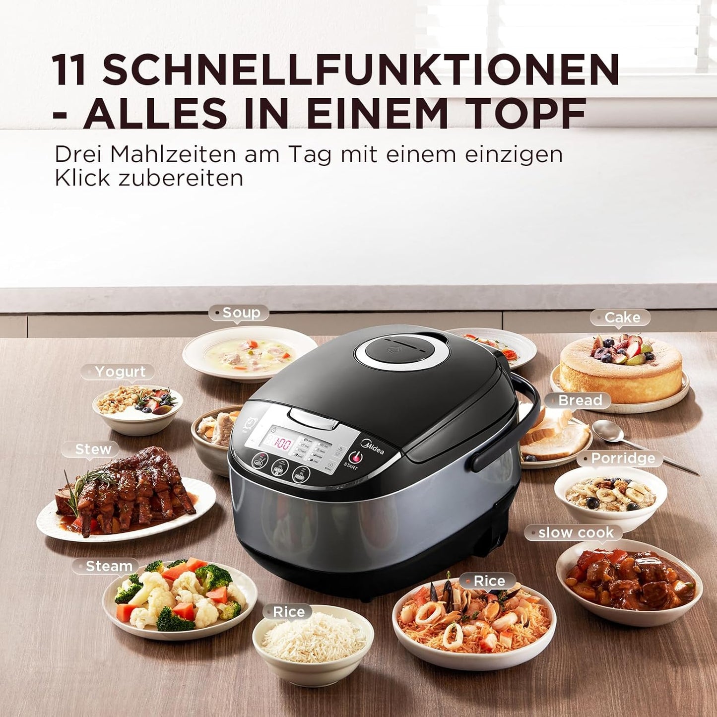 Multikocher mit 11 Programmen inkl. Dämpfeinsatz, Löffel & Messbecher, 5L