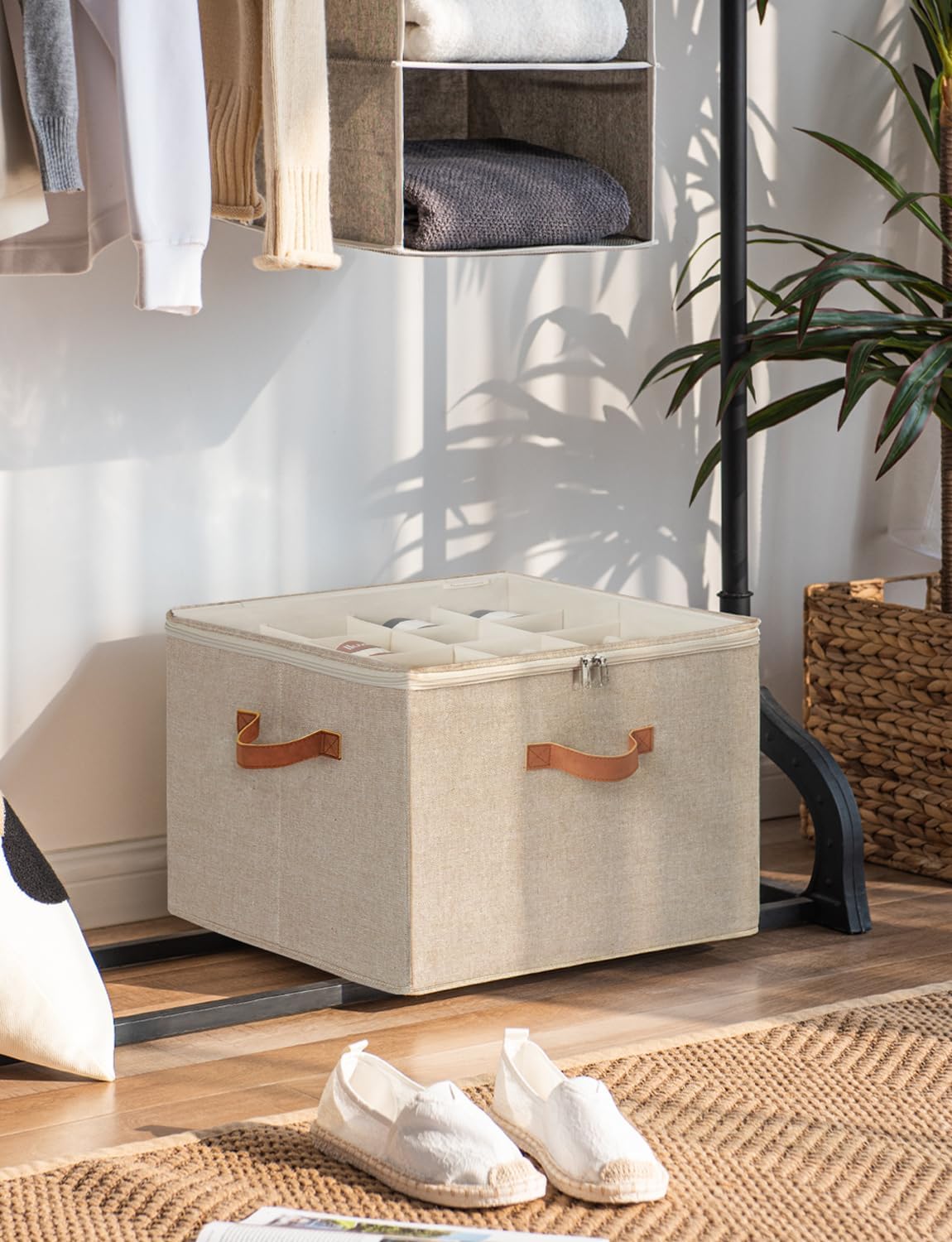 Schuhorganizer mit Deckel, Mischung aus Braun und Beige 43 x 43 x 32 cm