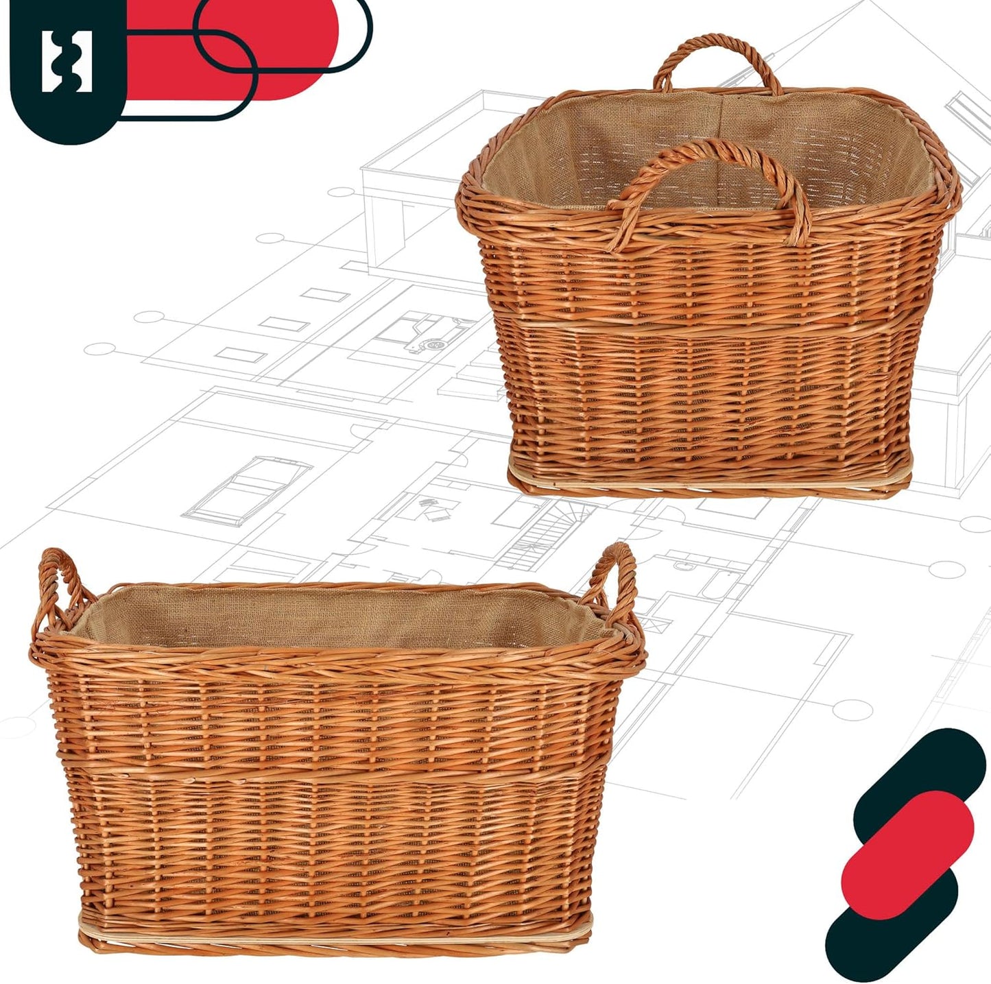 Weidenkorb für Kaminholz, Naturfarbe 60x50 cm