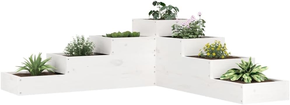 4-stufiger Blumenständer in L-Form, 106 x 104.5 x 36 cm Weisse Kiefer