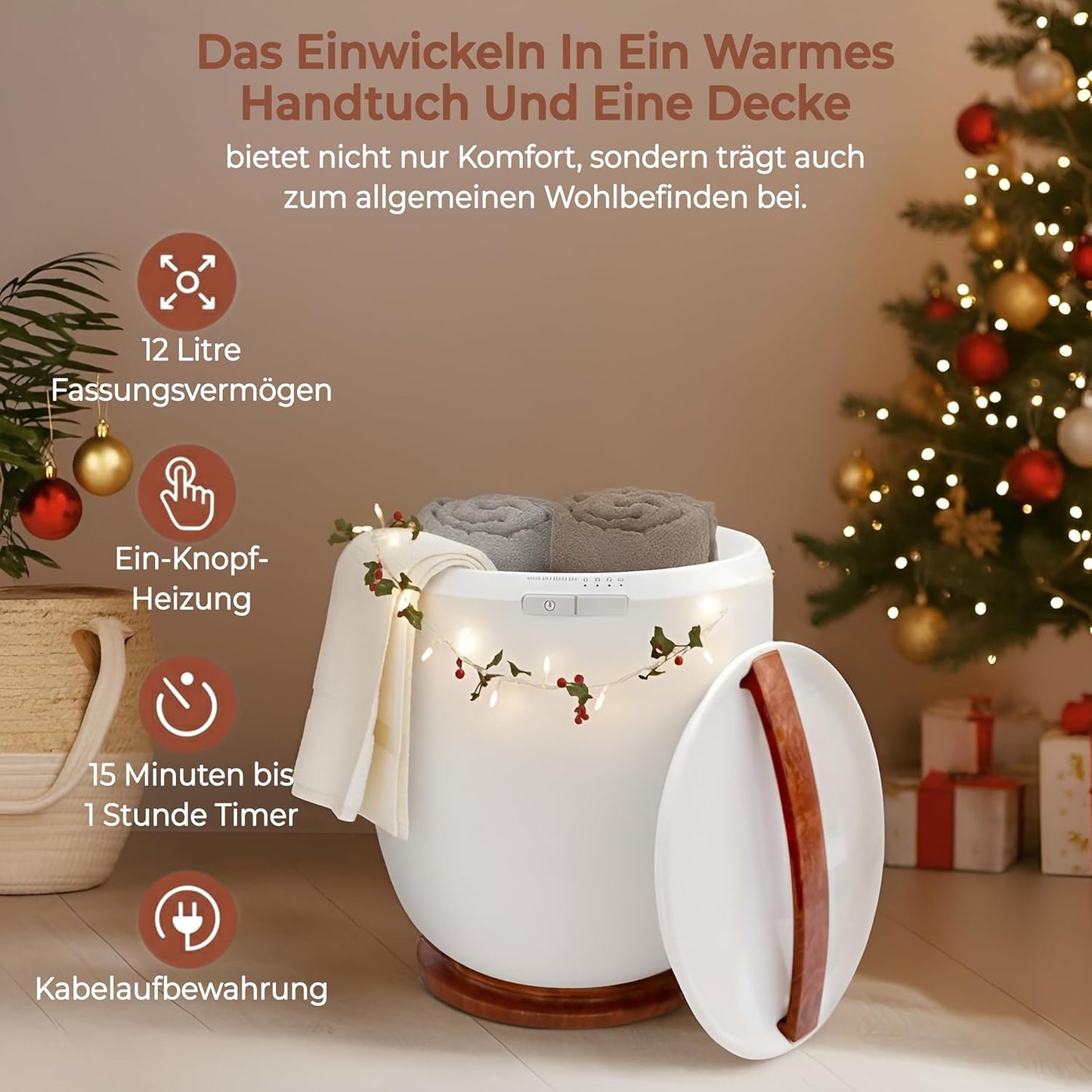 Elektrischer Handtuchwärmer, Braun Holzoptik