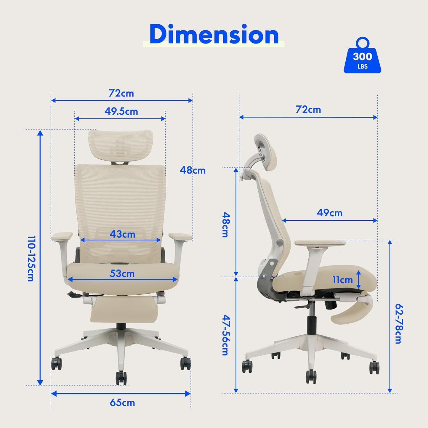 Ergonomischer klappbarer Bürostuhl mit Lendenstütze, Grau