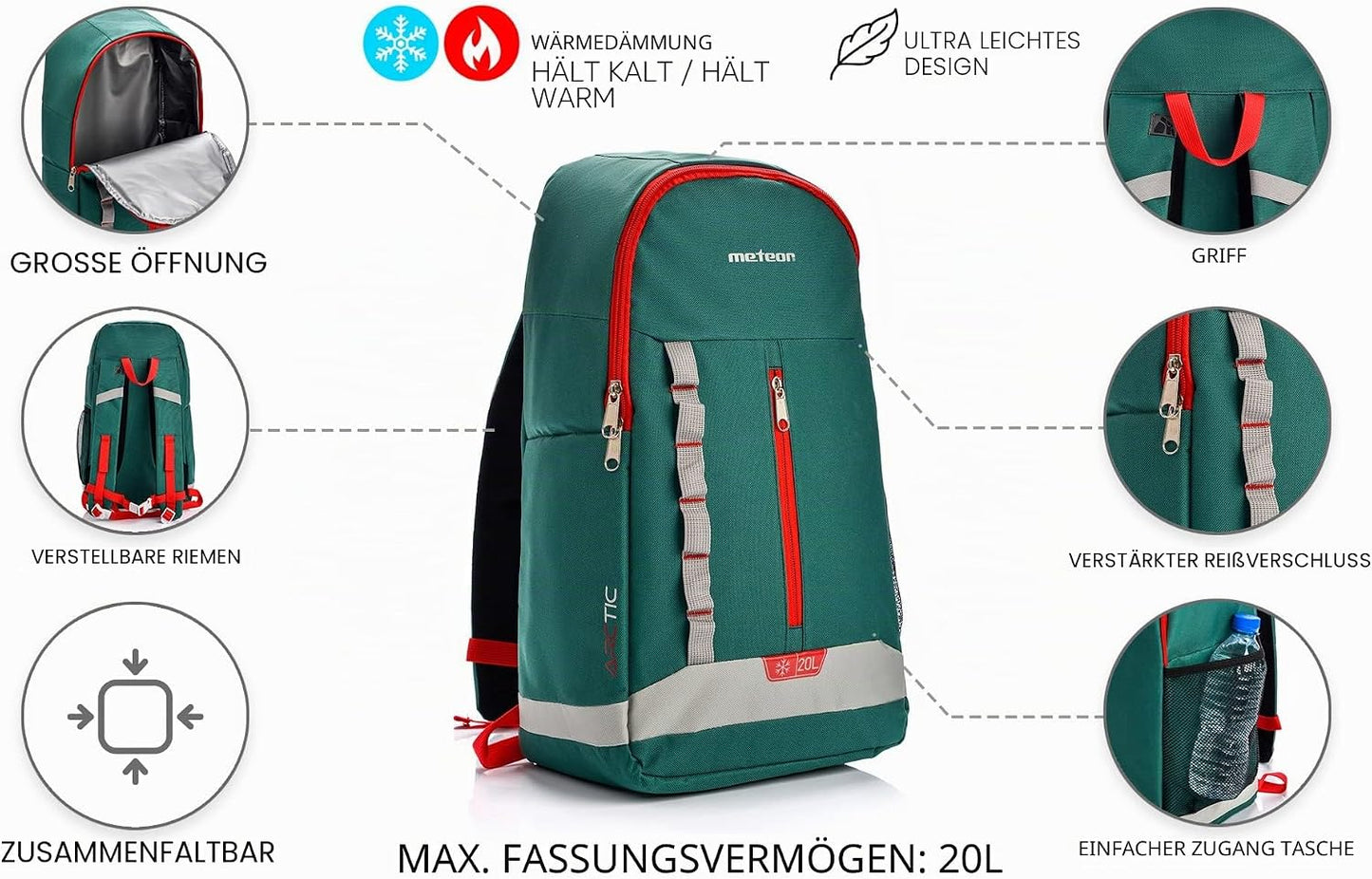 Meteor Arctic 74657 Thermal Backpack, 20 Lang Mehrfarbig