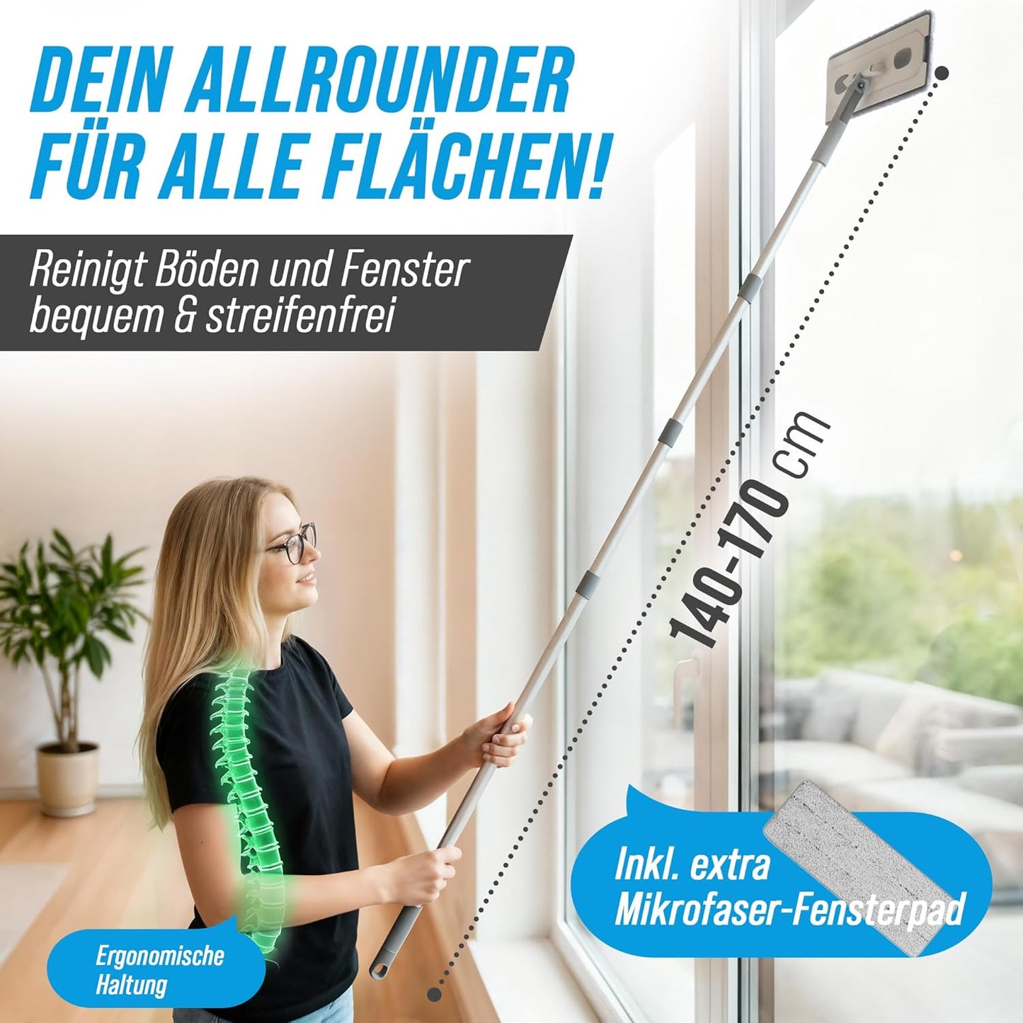 Wischmopp Set mit 2-Kammer-Eimer, Hellblau
