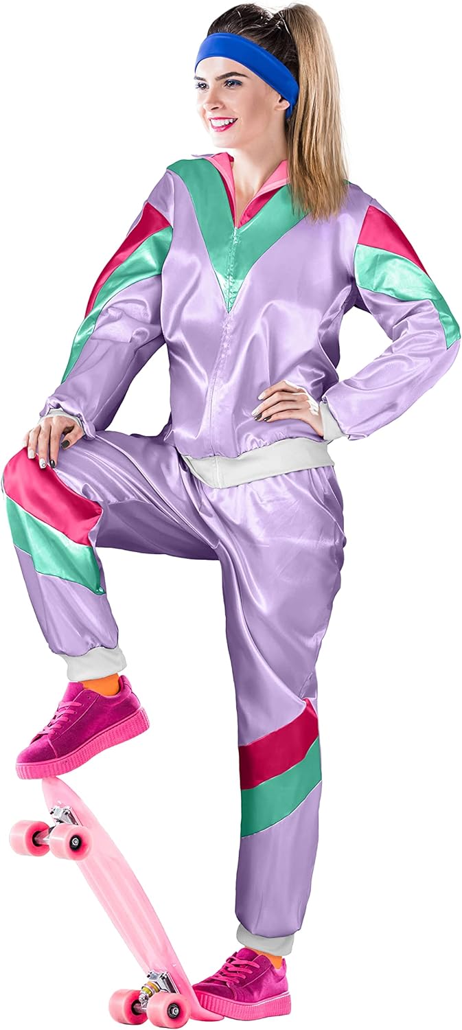 Retro Trainingsanzug, S Lila I Grün I Pink