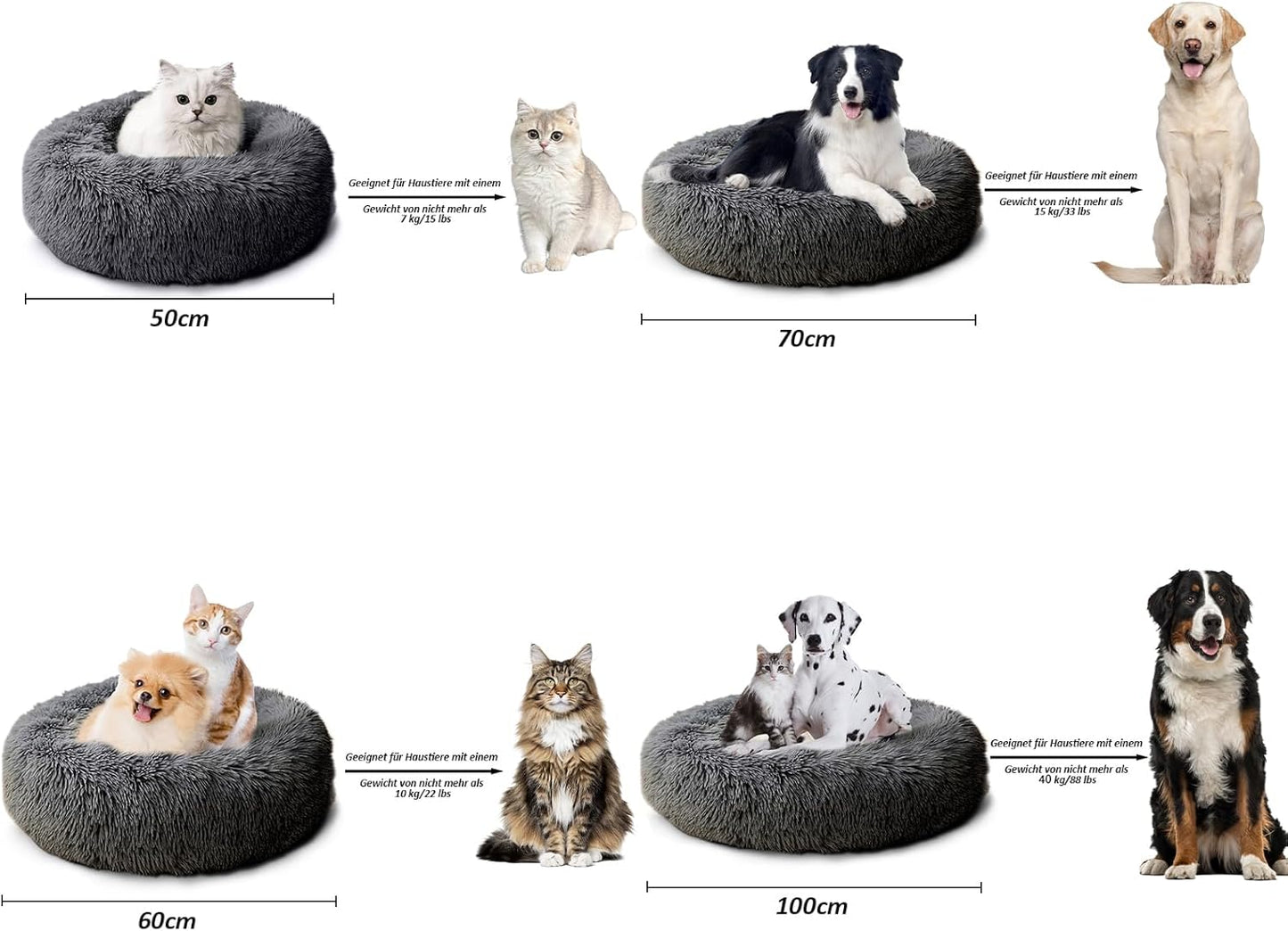 Katzen- & Hundekissen rund, waschbar, 60cm Dunkelgrau