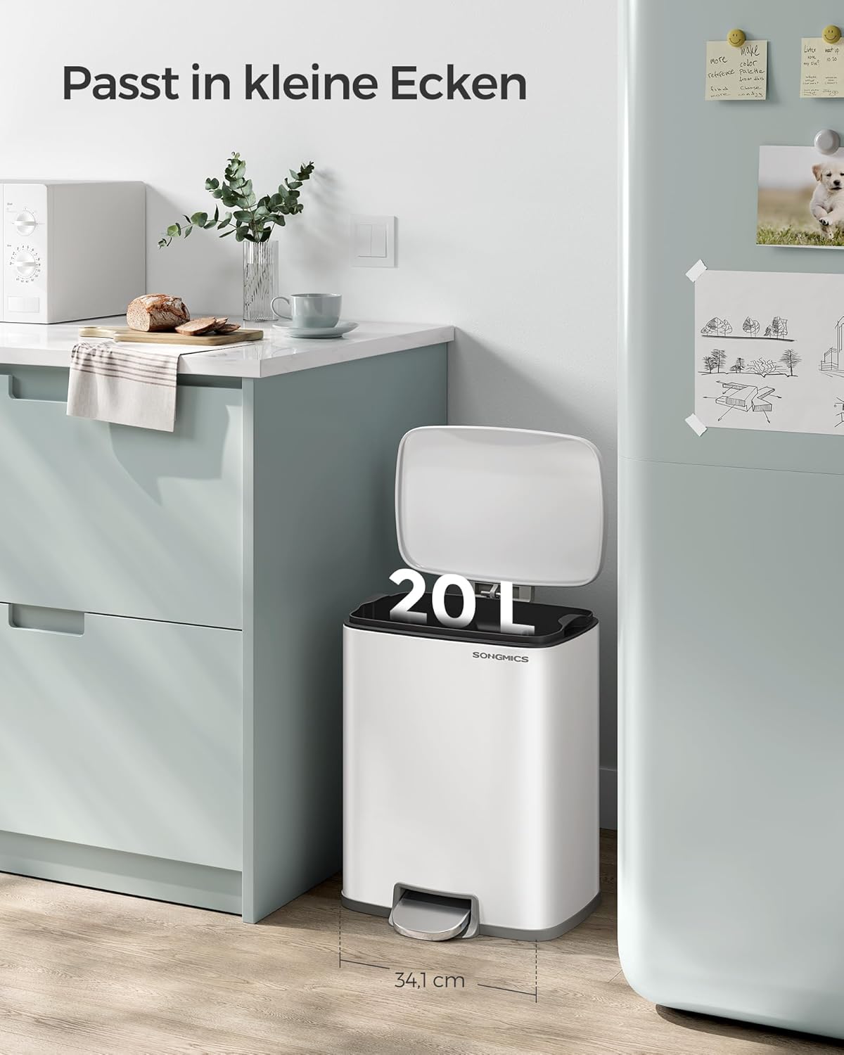 Tretmülleimer mit Softclose, Treteimer aus Stahl 20L weiss