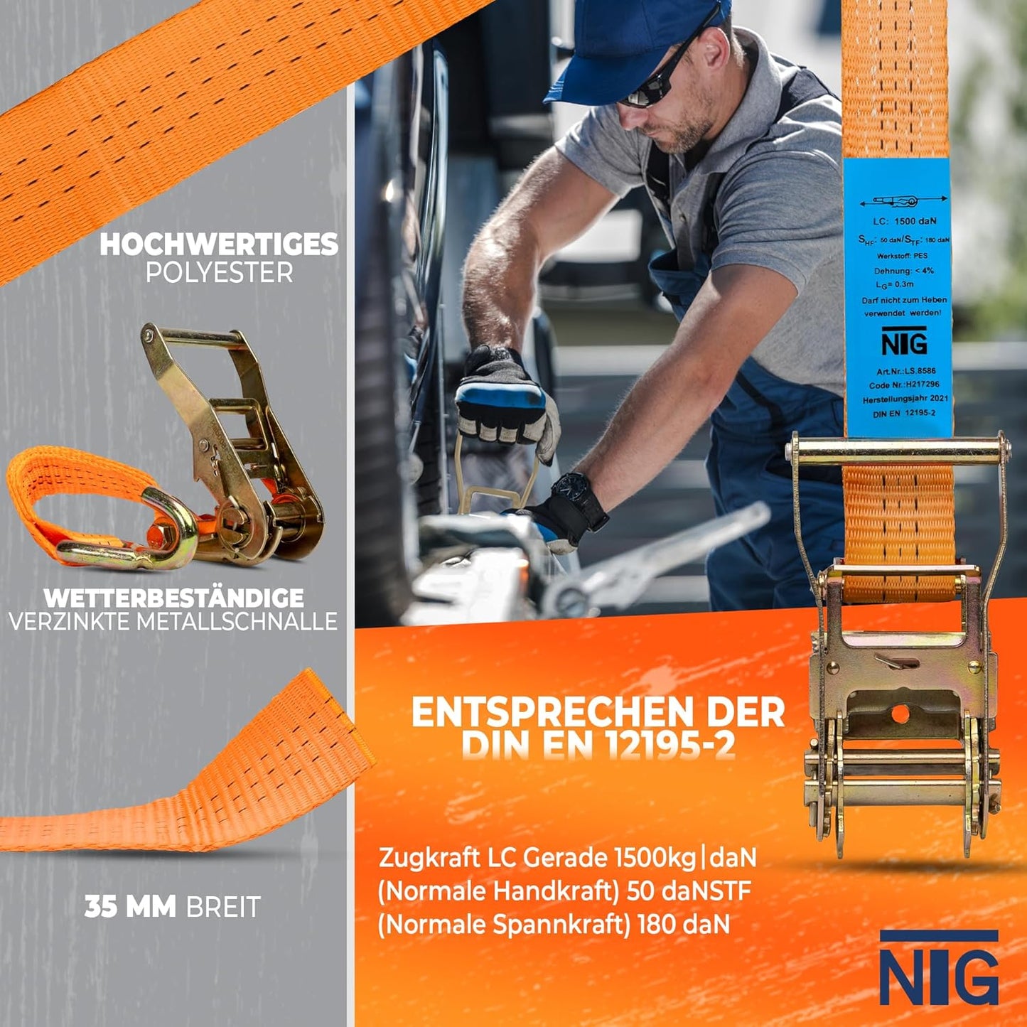 Spanngurt-Set für Autotransport (4 Stück, 3300 mm)