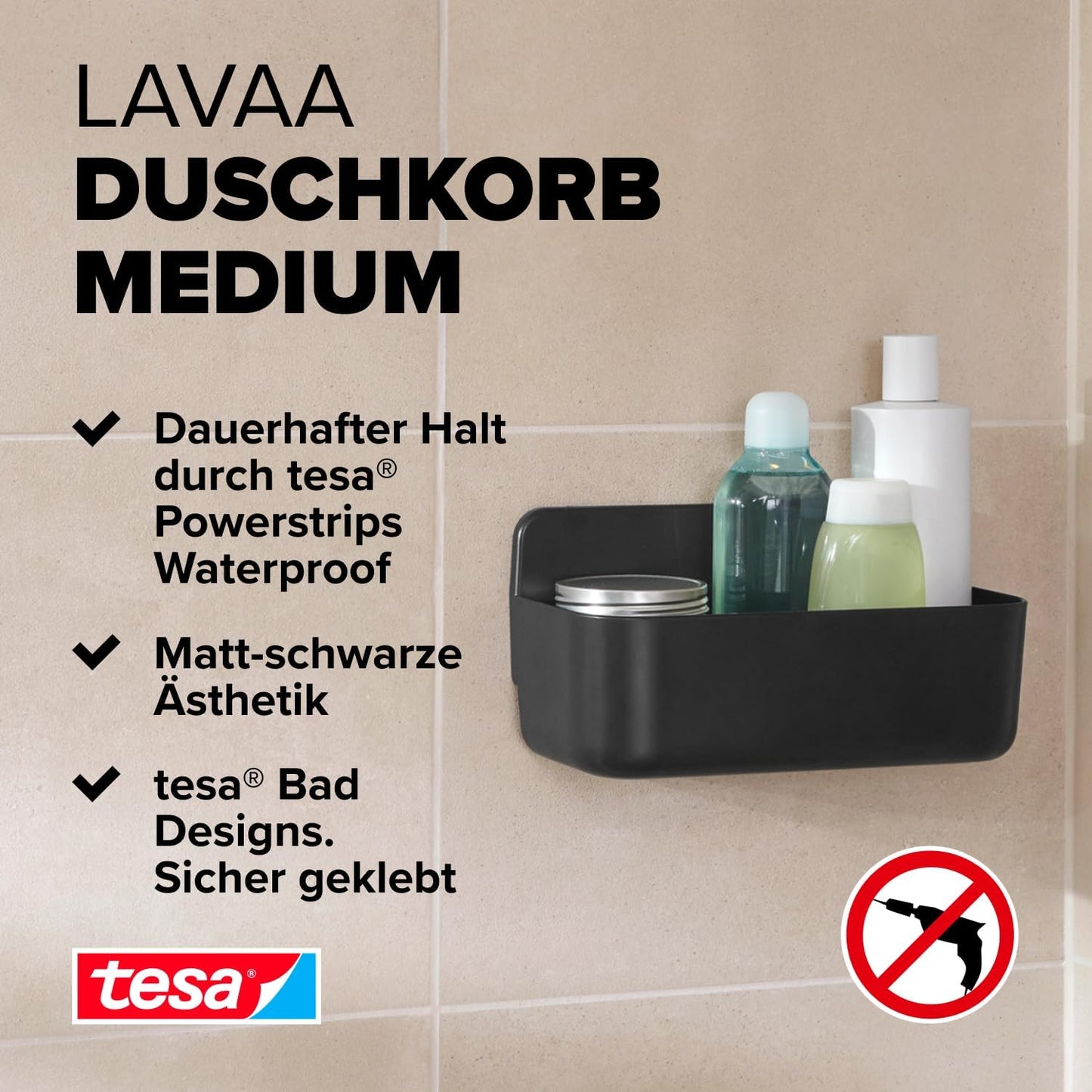Duschkorb Lavaa zur Wandmontage ohne Bohren, Duschablage Größe M