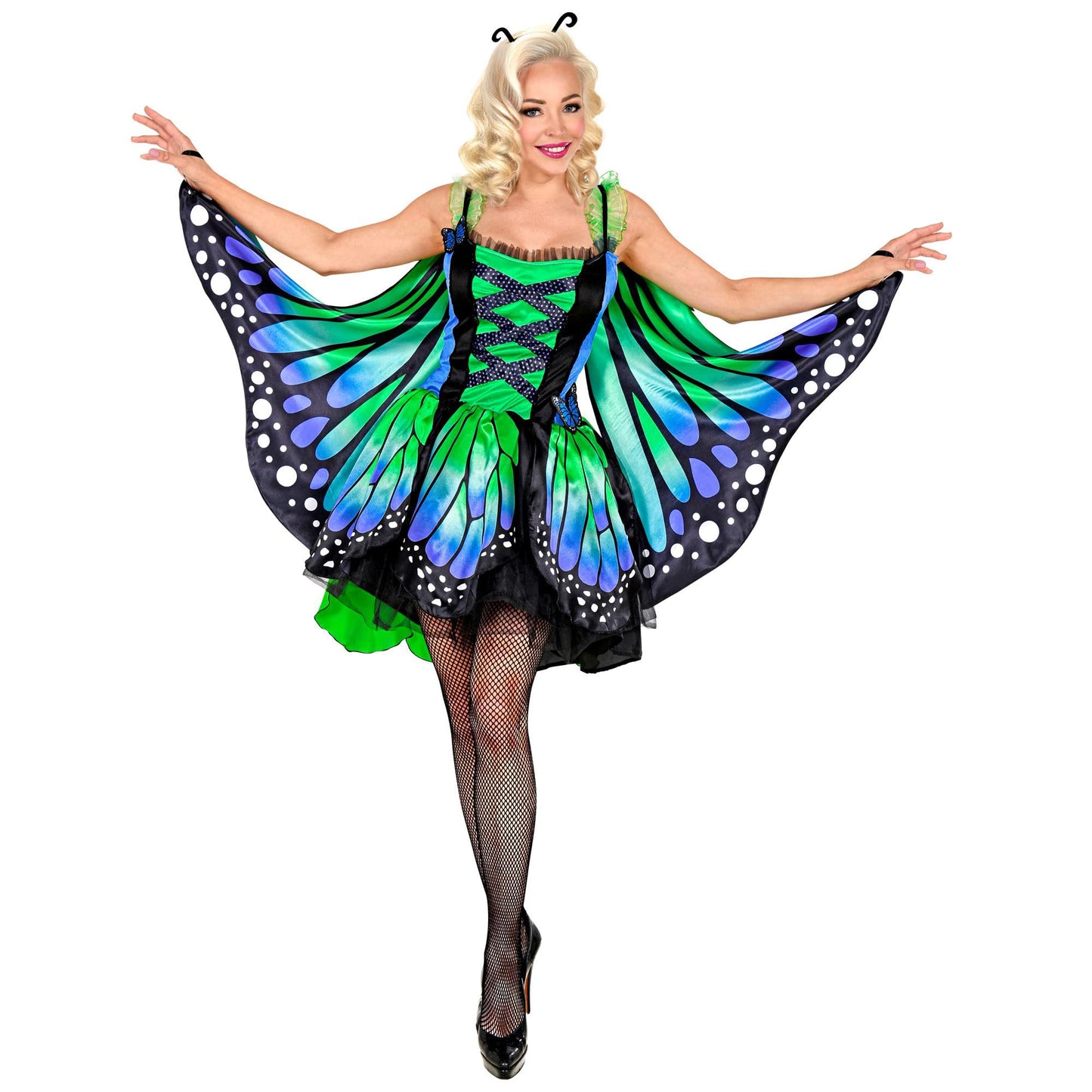 Schmetterling (Kleid mit Tutu, Flügel, Antennen), XS Grün