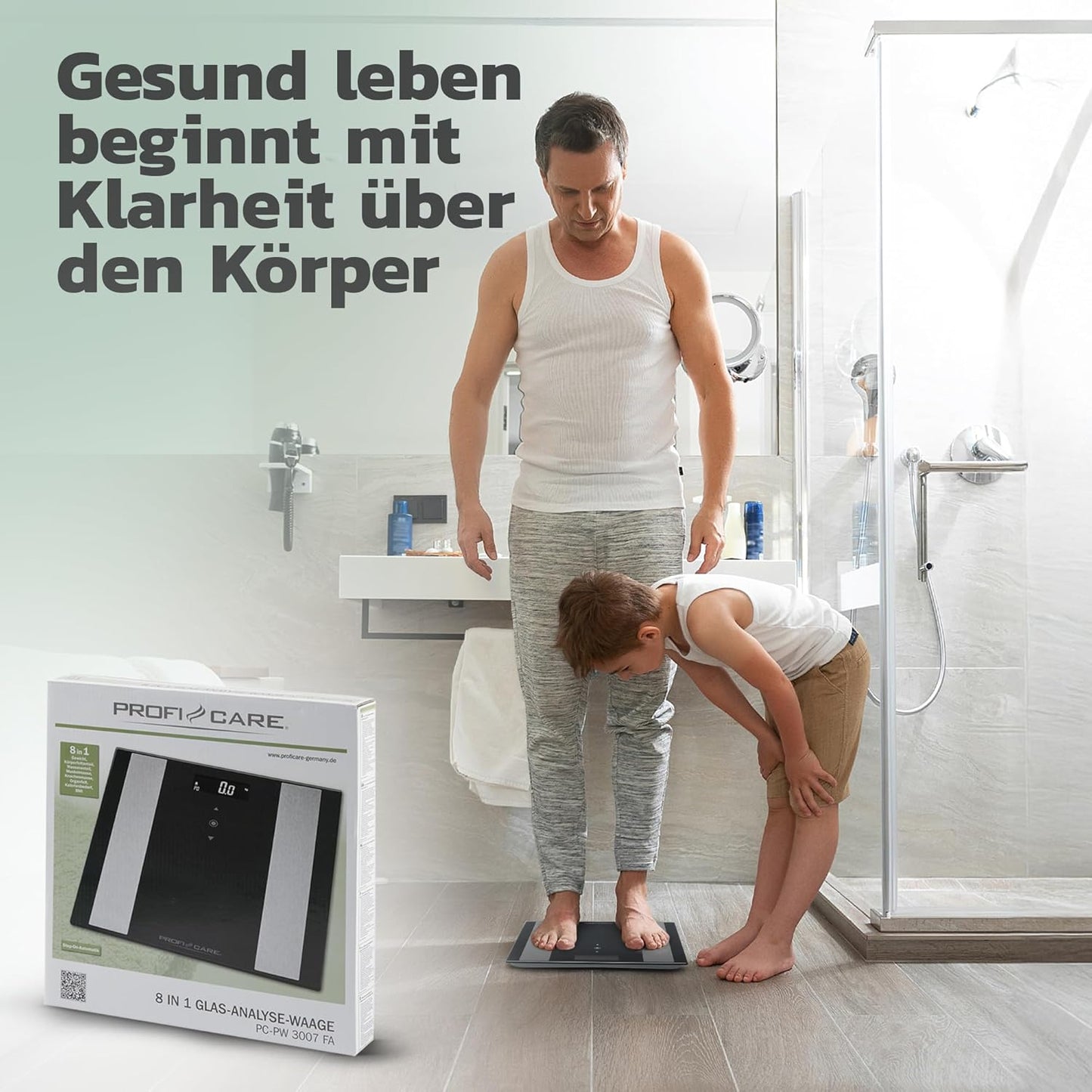 8-in-1 Glas-Personenwaage mit Körperfettanalyse, Schwarz