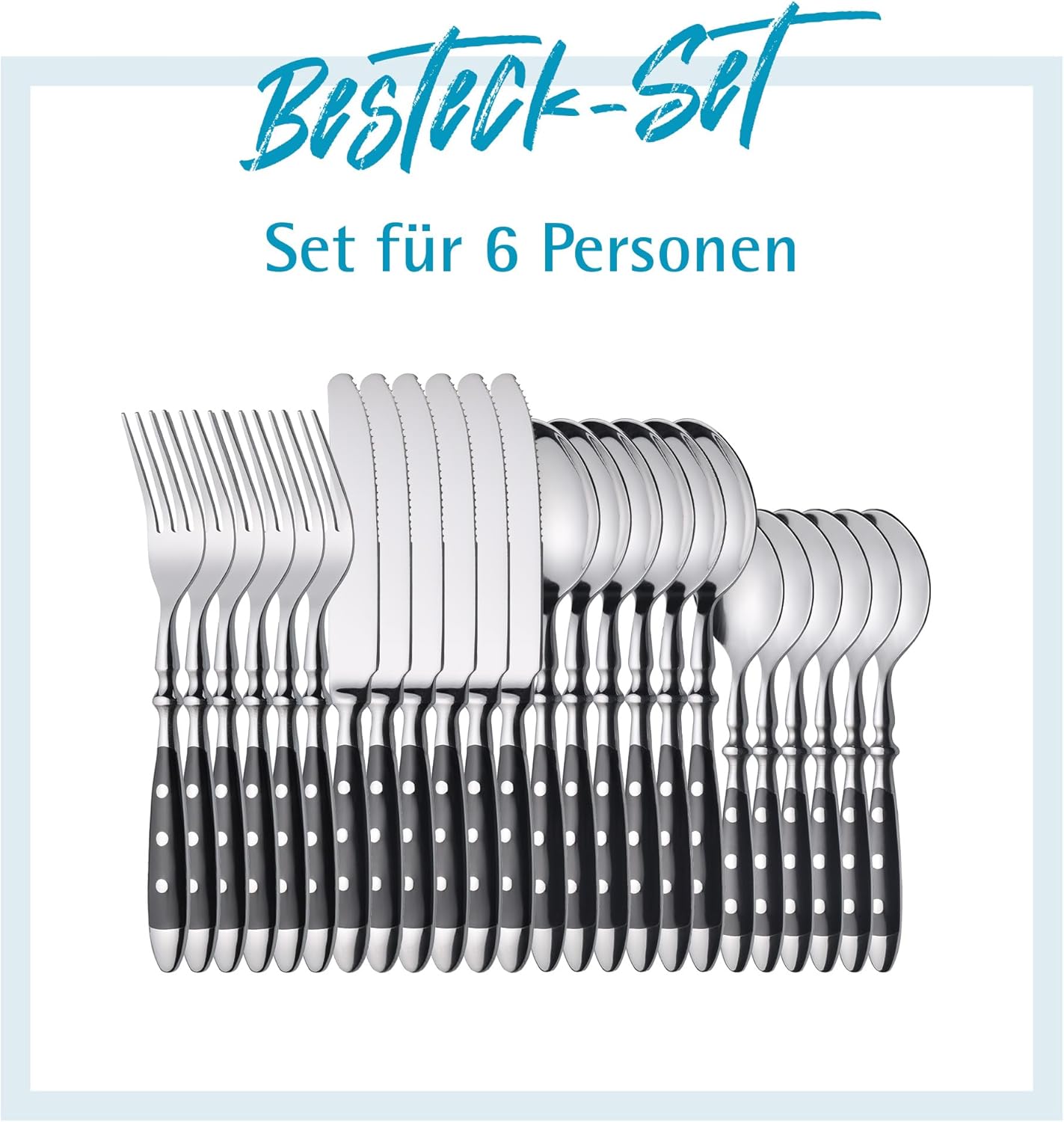 24-teiliges Tafelbesteck-Set, Schwarz Griffe 24-teilig | 6 Personen