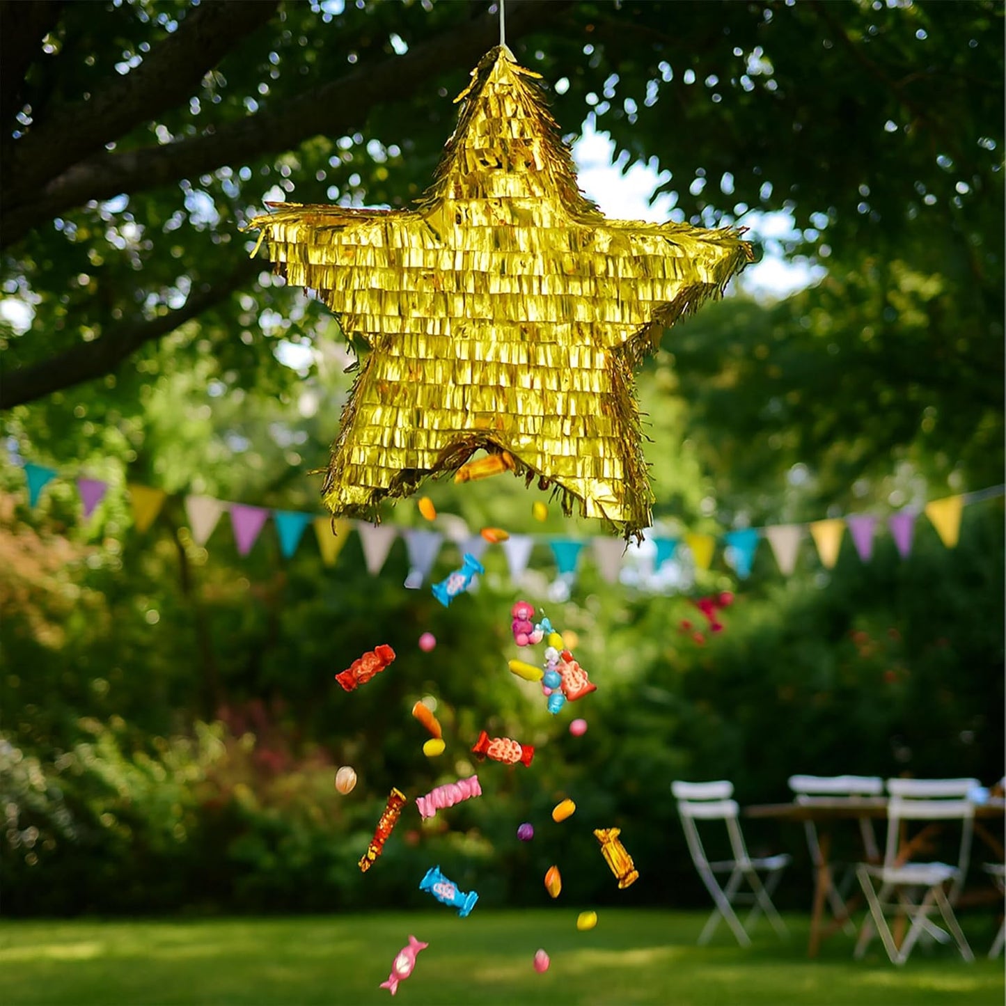Pinata Stern mit Stab & Maske, Gold