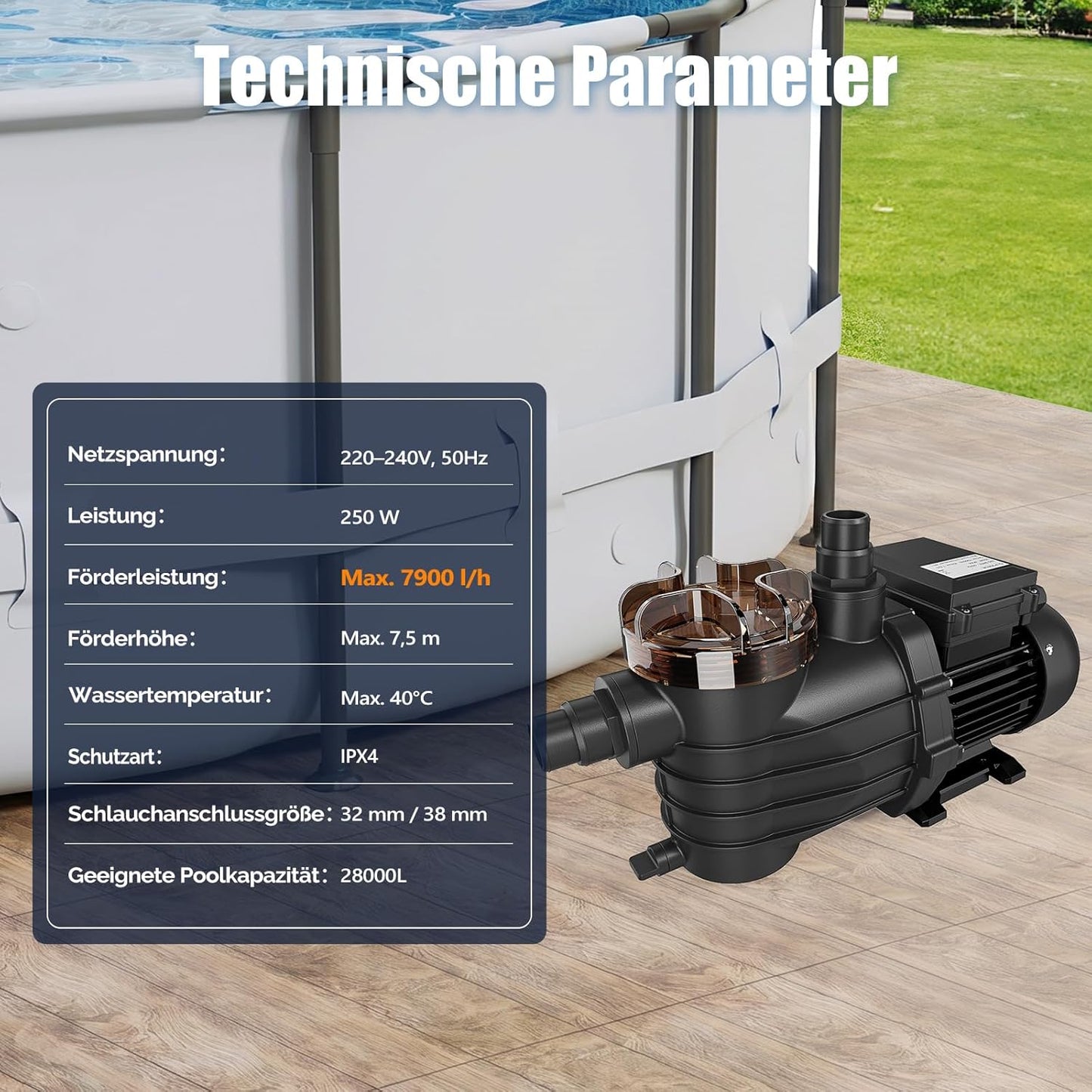Energieeffiziente Poolpumpe, 7900 l/h