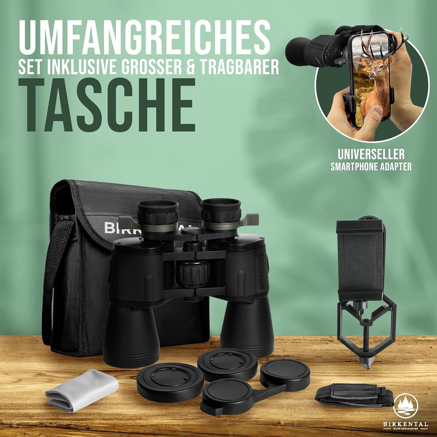 Fernglas mit Dioptrienausgleich & HD-Sichtfeld, Dioptrienausgleich für beide Augen (Schwarz) 10x50