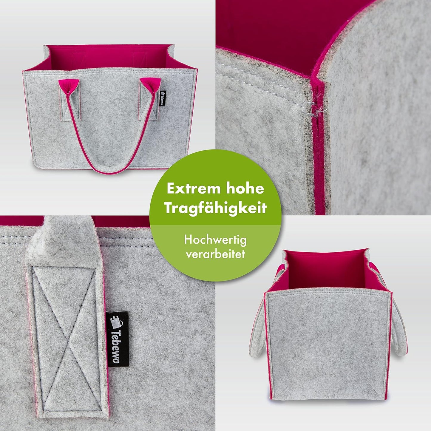 Filztaschen-Set (2 Stück, faltbar), Doppelpack Grau/Magenta