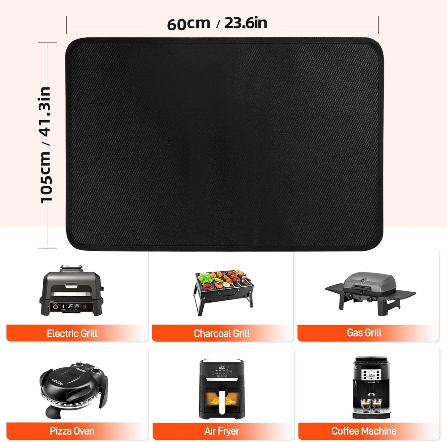 Hitzebeständige Grillunterlage, 60 x 105 cm, 60x105cm Schwarz