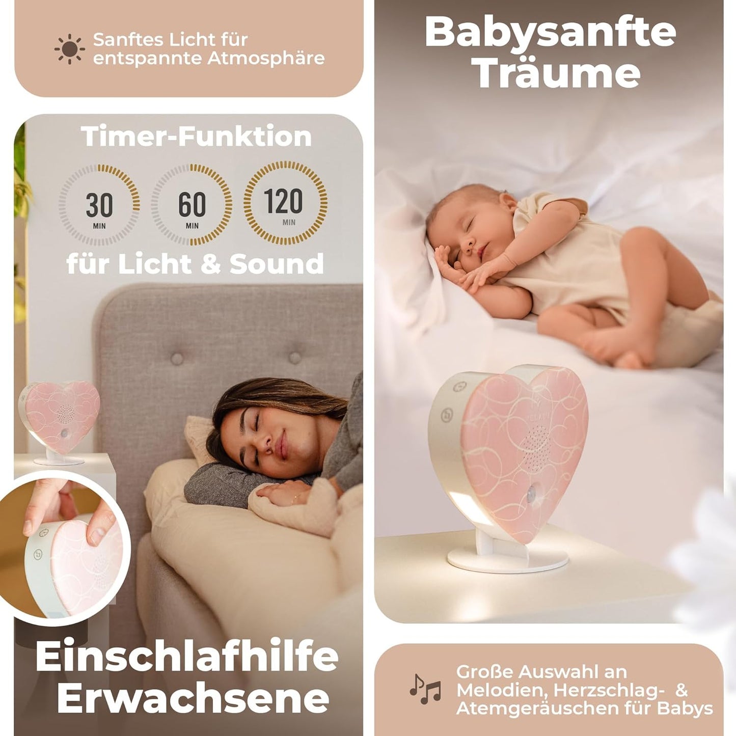 Naturgeräusche-Box mit Bewegungsmelder, Pastell-rosa Herz