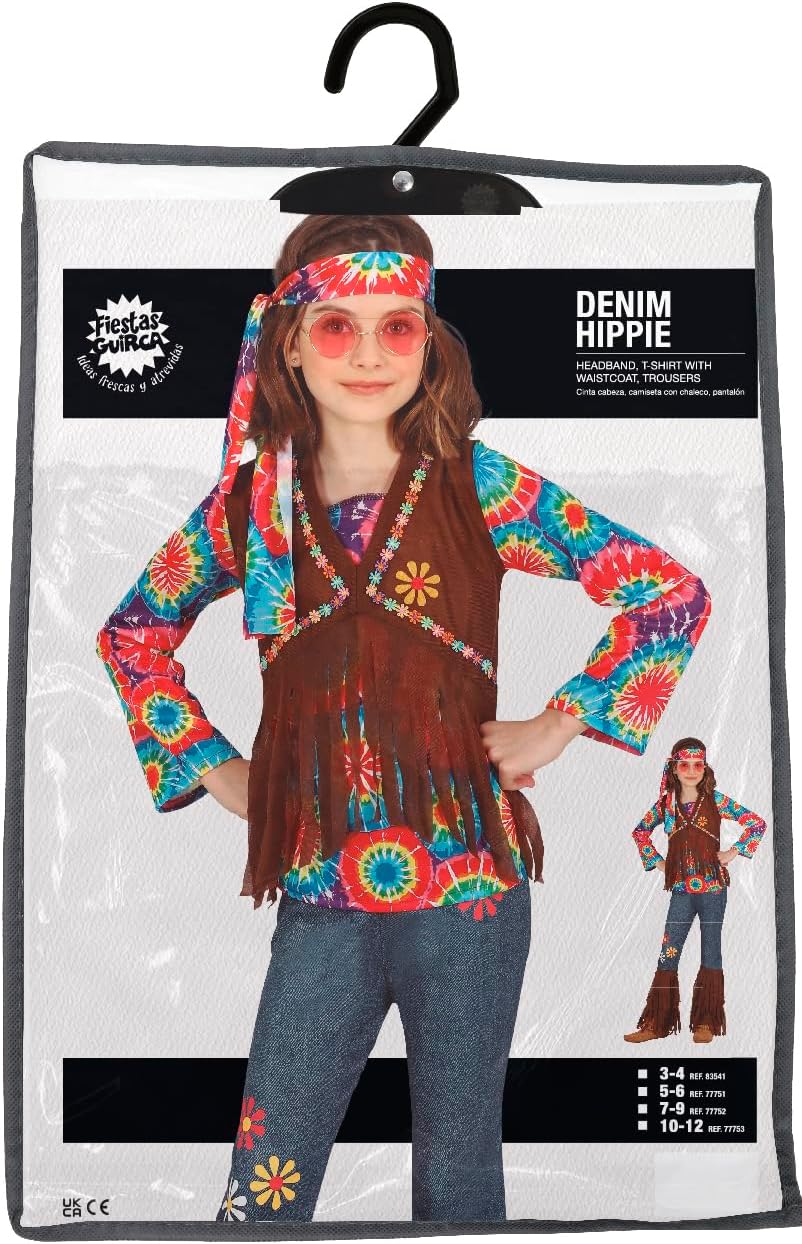 Hippie Mädchenkostüm 70er Jahre Outfit, 7-9 Jahre