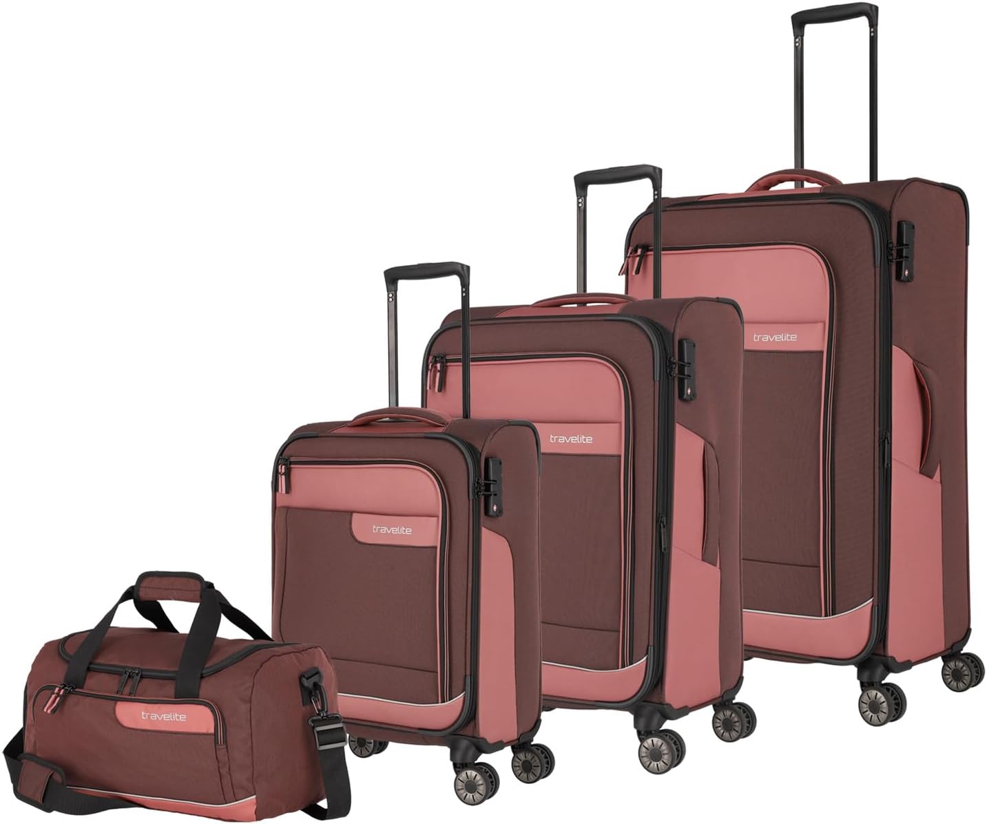 VIIA 4-Rollen Kofferset 4tlg., Trolley Set (L/M/S) + Reisetasche Frühlingsrose (Rot)