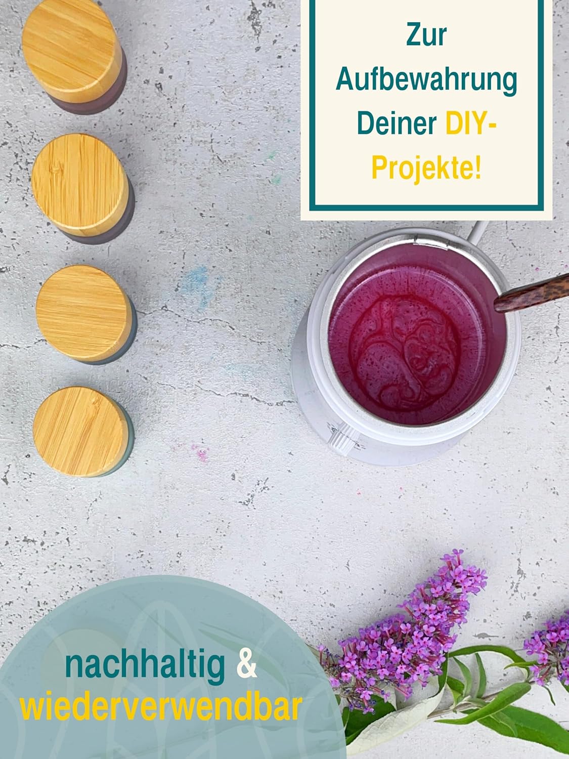 Leere Glastiegel mit Bambusdeckel, 5x 50 ml, 50ml | 5 Stück Milchglas mit Bambusdeckel