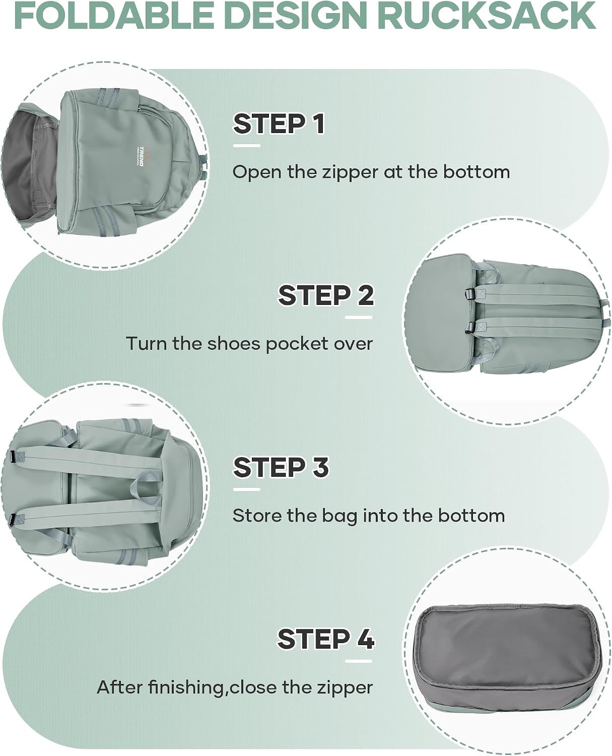 Sportrucksack B3 mit Schuhfach und Nasstasche, B3-grün Faltbarer Turnrucksack